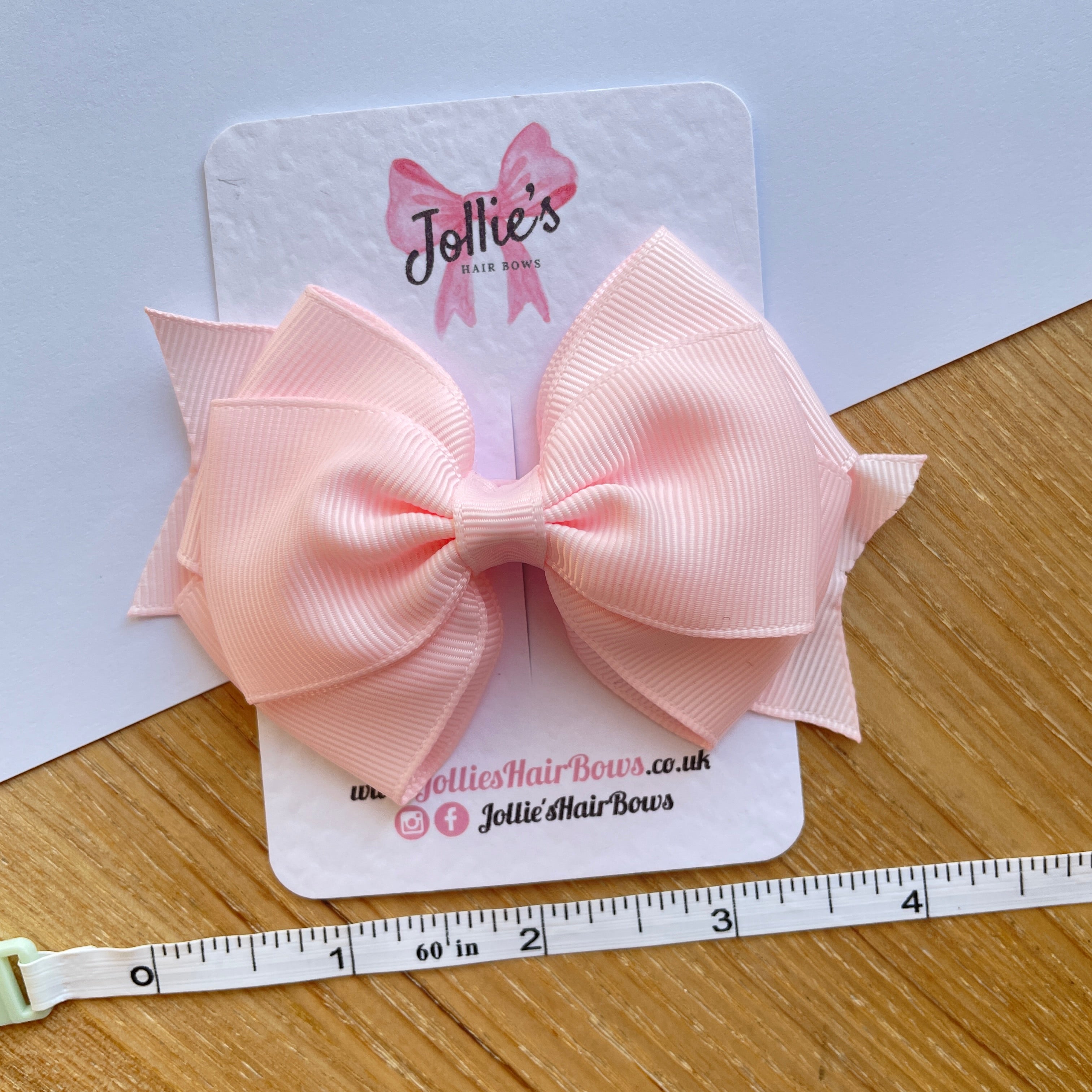 4" Powder Pink Triple Layer Hair Bow – Grosgrain Ribbon with Lined Alligator Clip
