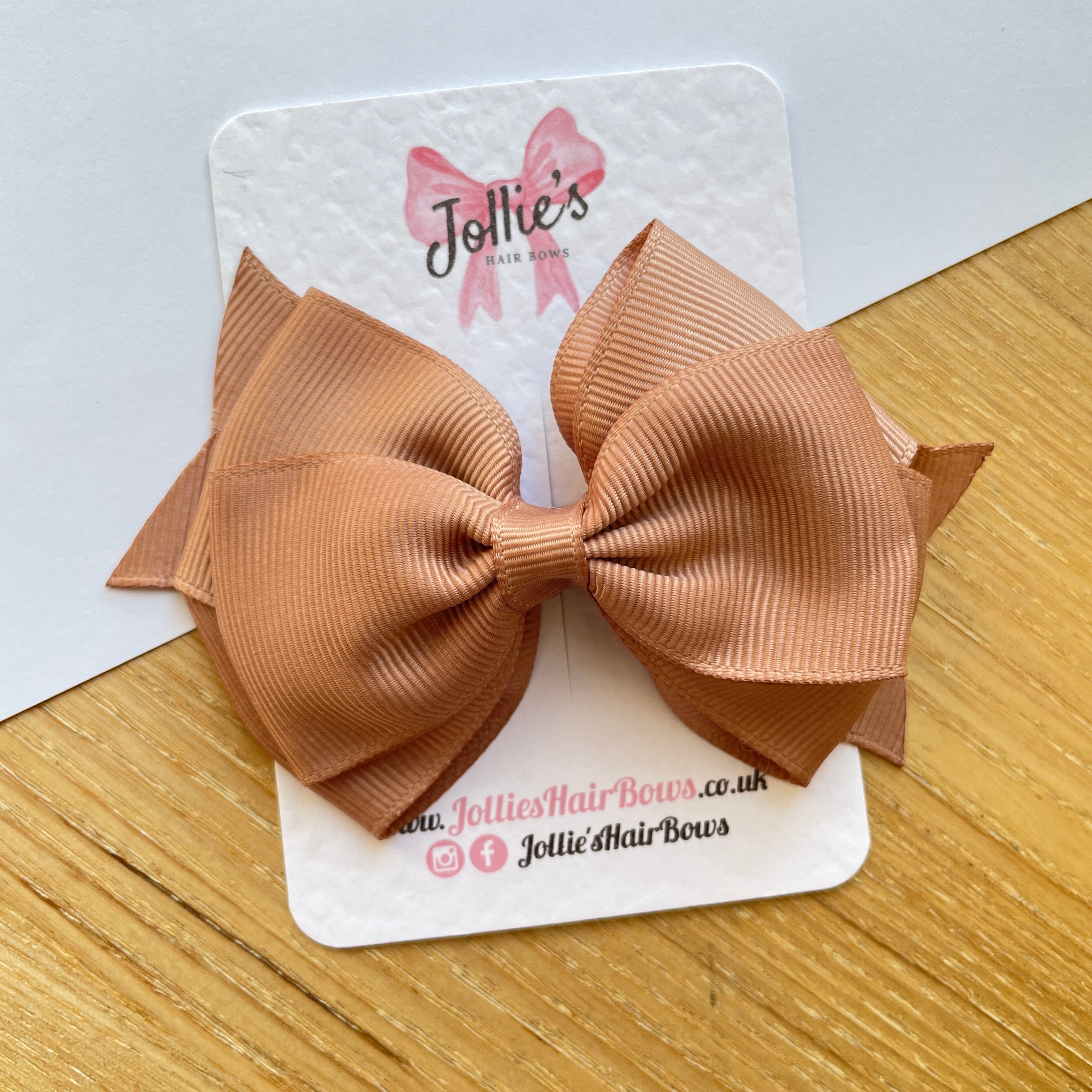 4" Natural Triple Layer Hair Bow – Grosgrain Ribbon with Lined Alligator Clip
