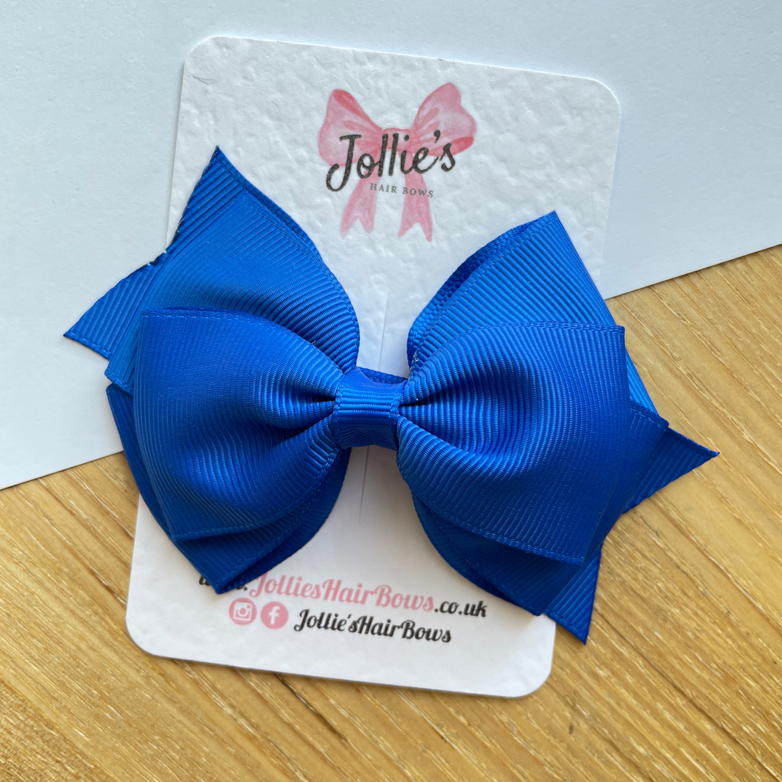 4" Electric Blue Triple Layer Hair Bow – Grosgrain Ribbon with Lined Alligator Clip