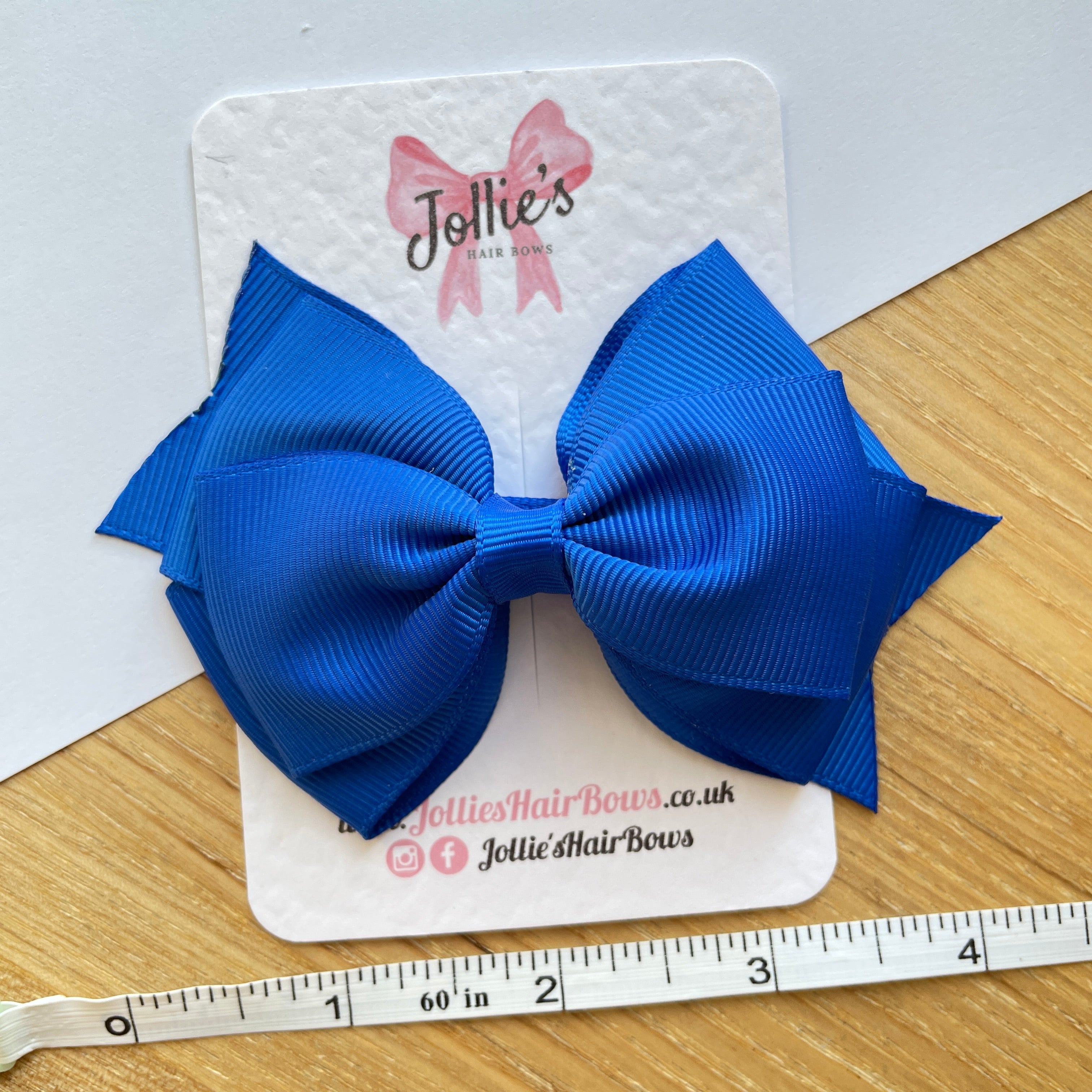 4" Electric Blue Triple Layer Hair Bow – Grosgrain Ribbon with Lined Alligator Clip