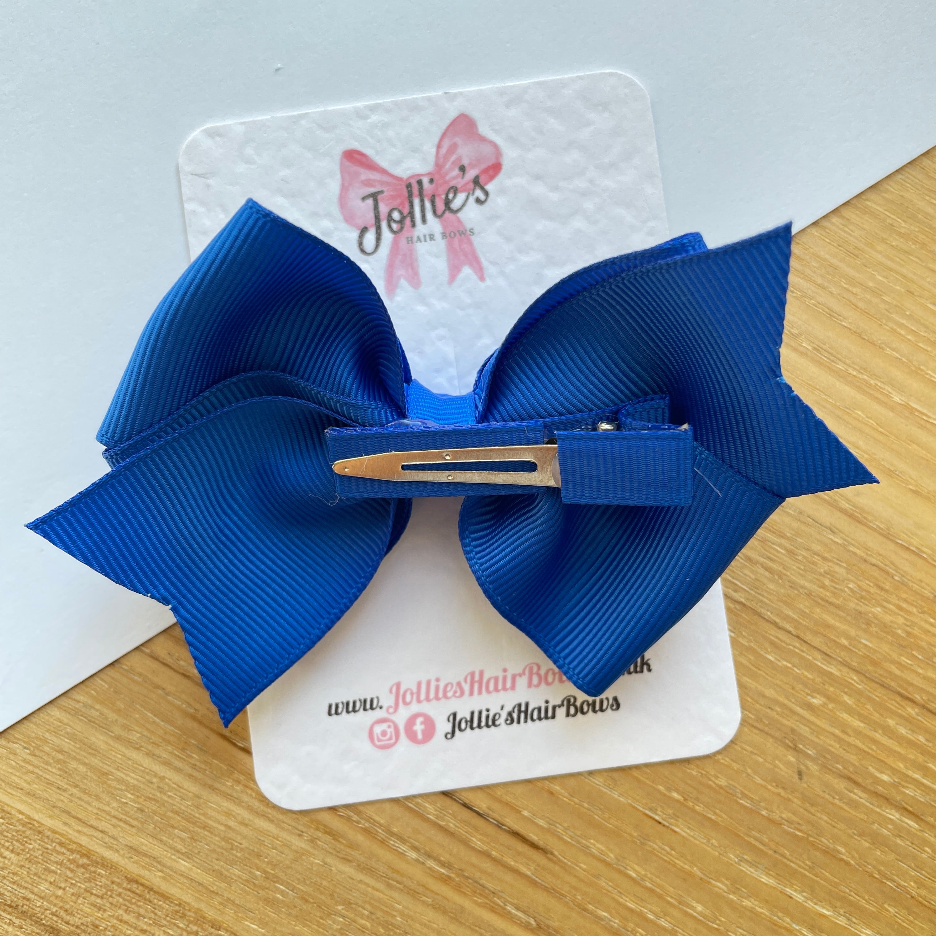 4" Electric Blue Triple Layer Hair Bow – Grosgrain Ribbon with Lined Alligator Clip