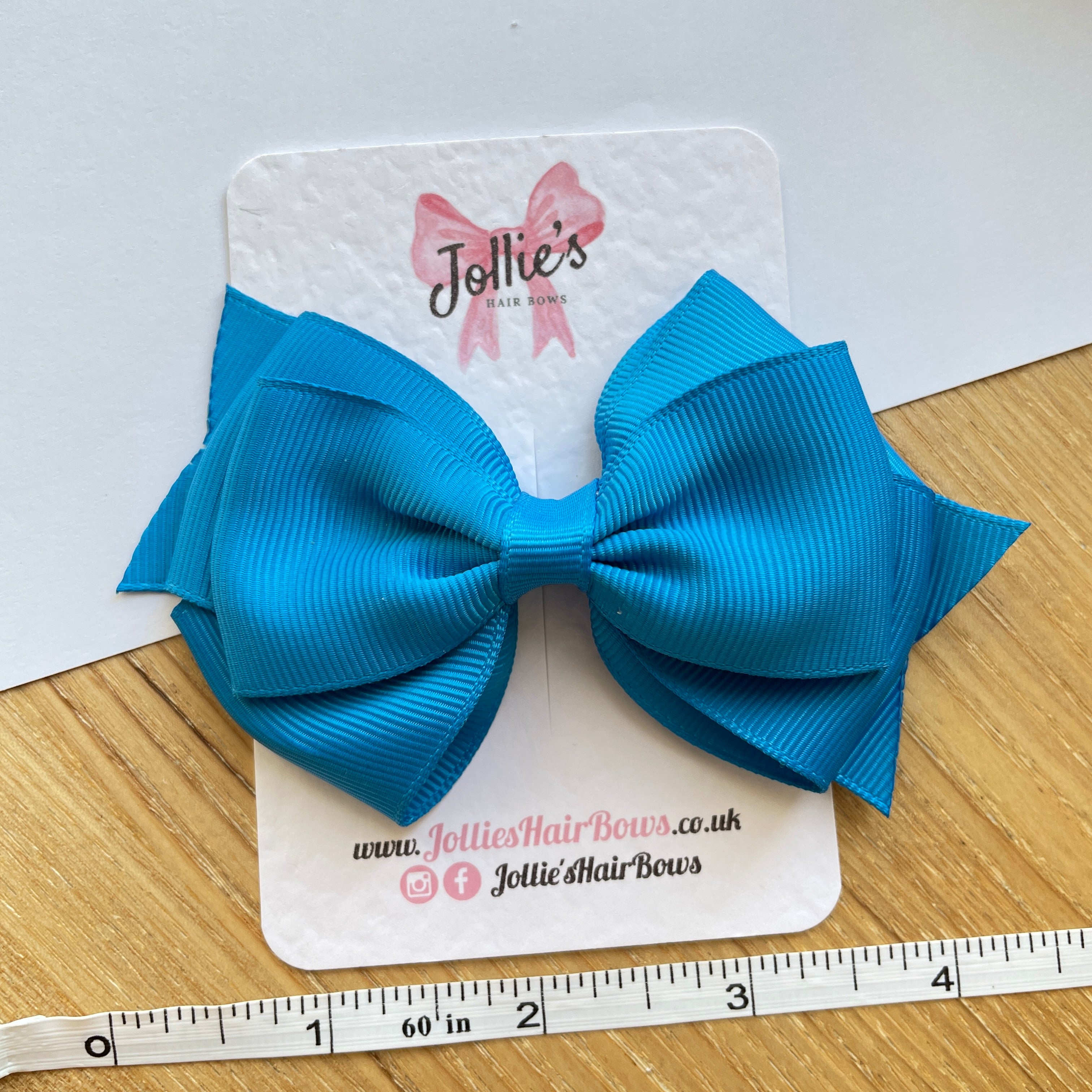 4" Aegean Blue Triple Layer Hair Bow – Grosgrain Ribbon with Lined Alligator Clip