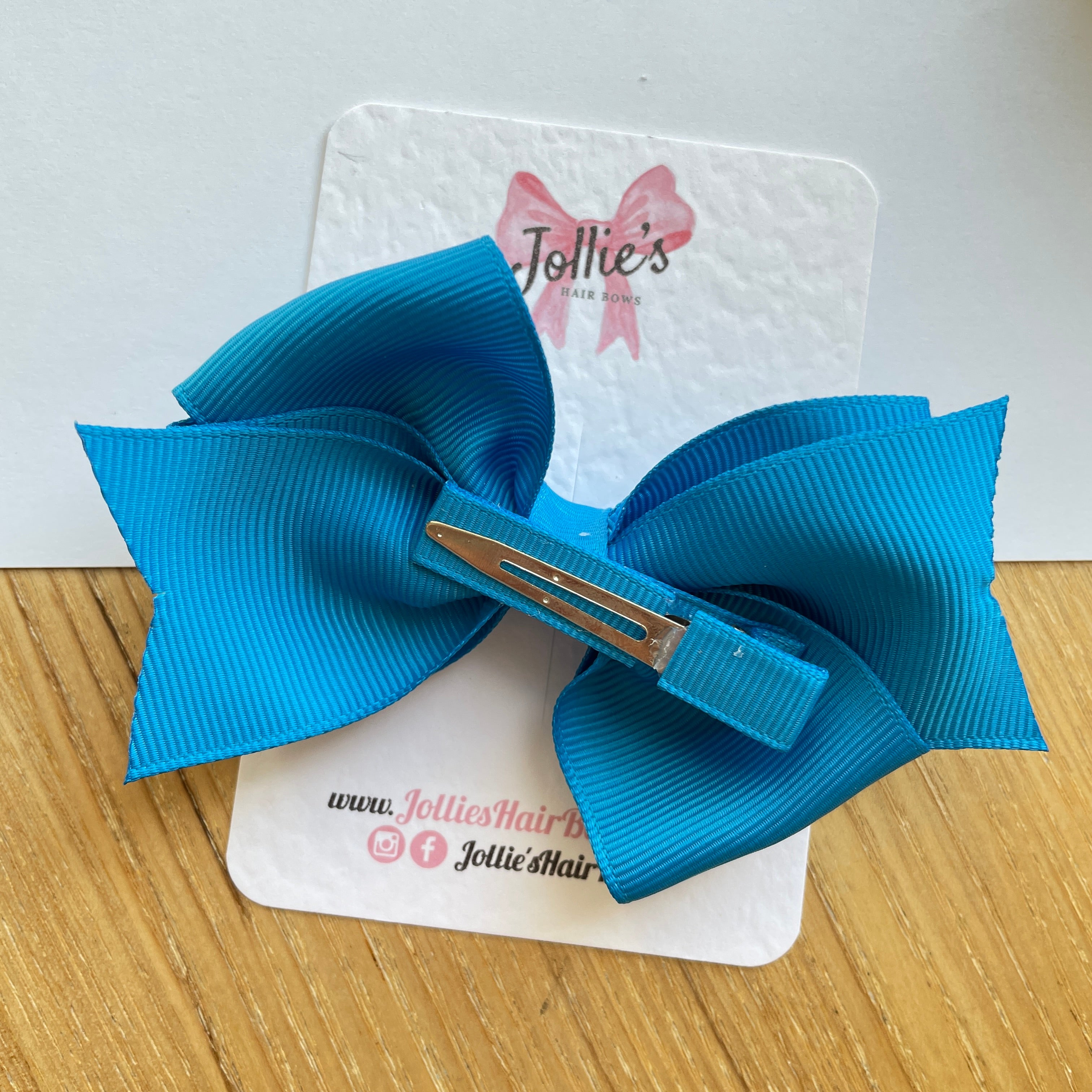 4" Aegean Blue Triple Layer Hair Bow β Grosgrain Ribbon with Lined Alligator Clip