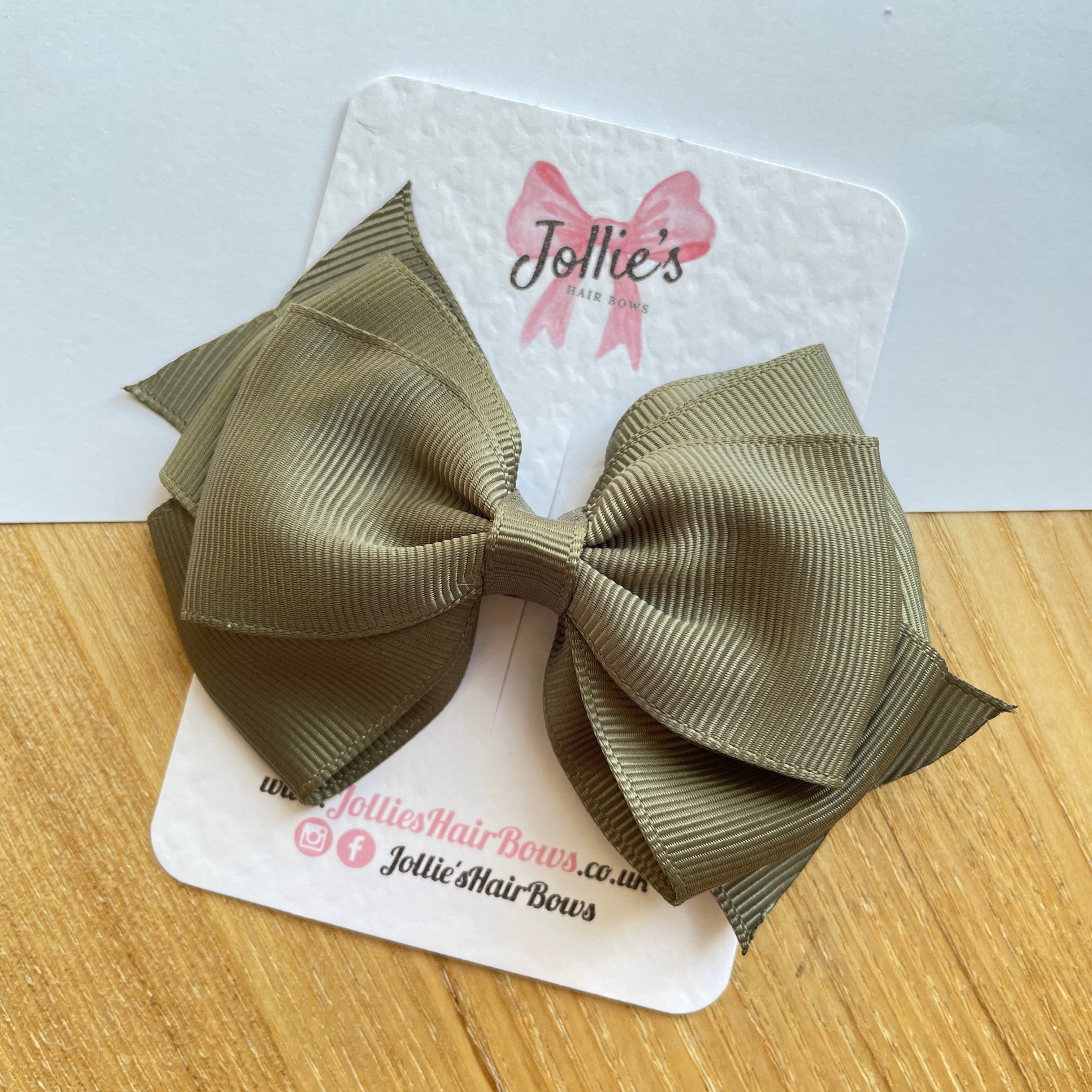 4" Deep Sage Triple Layer Hair Bow – Grosgrain Ribbon with Lined Alligator Clip