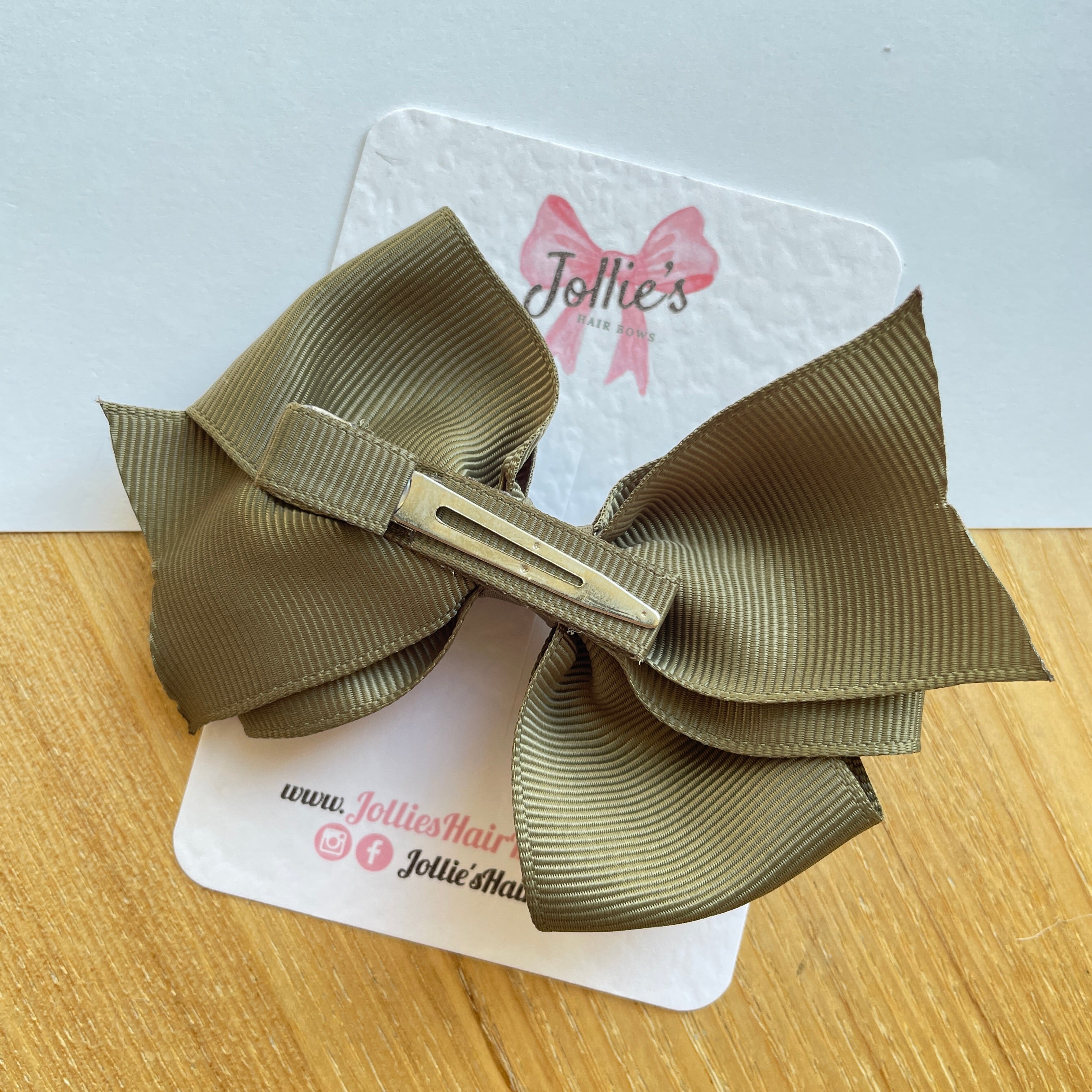 4" Deep Sage Triple Layer Hair Bow – Grosgrain Ribbon with Lined Alligator Clip