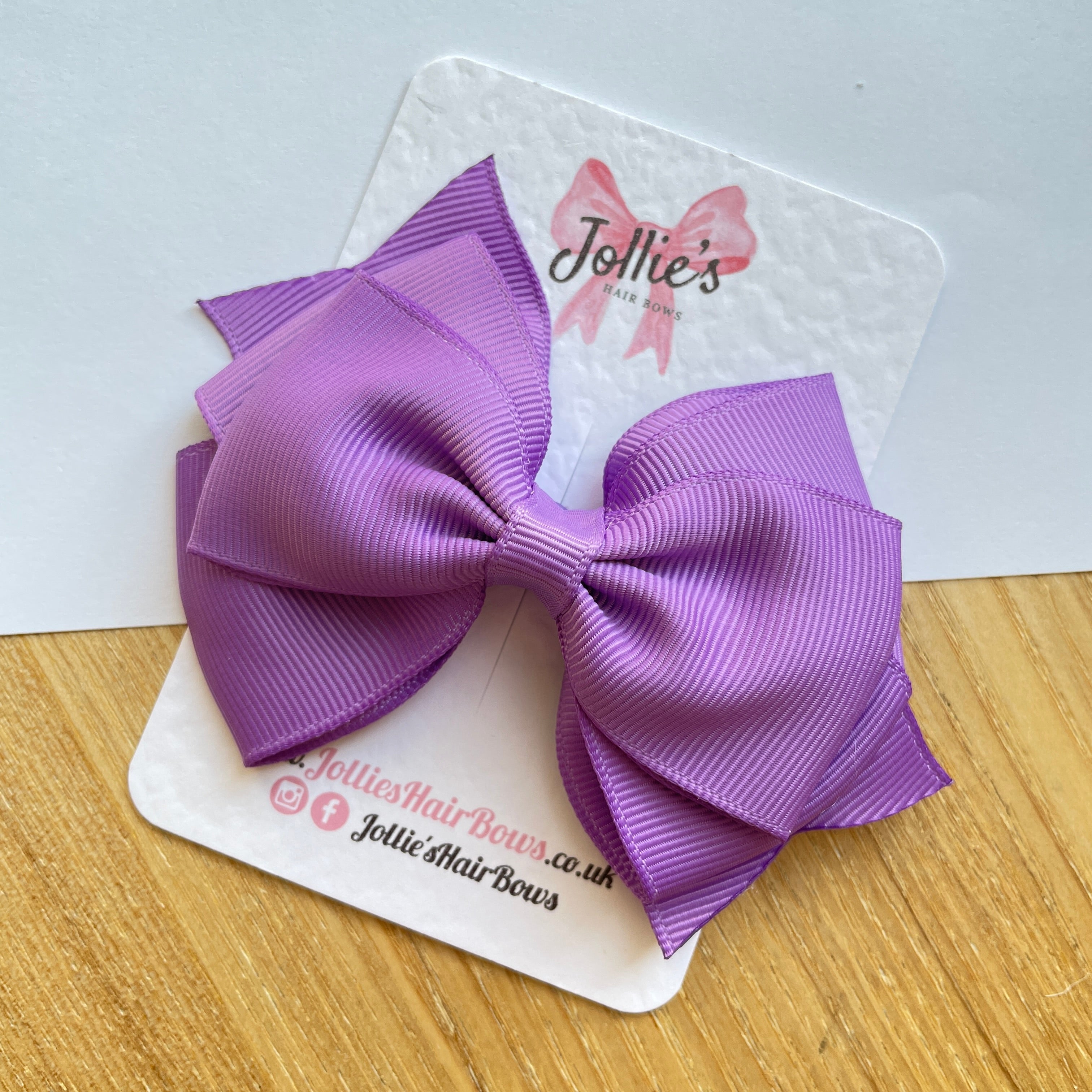 4" Grape Triple Layer Hair Bow – Grosgrain Ribbon with Lined Alligator Clip