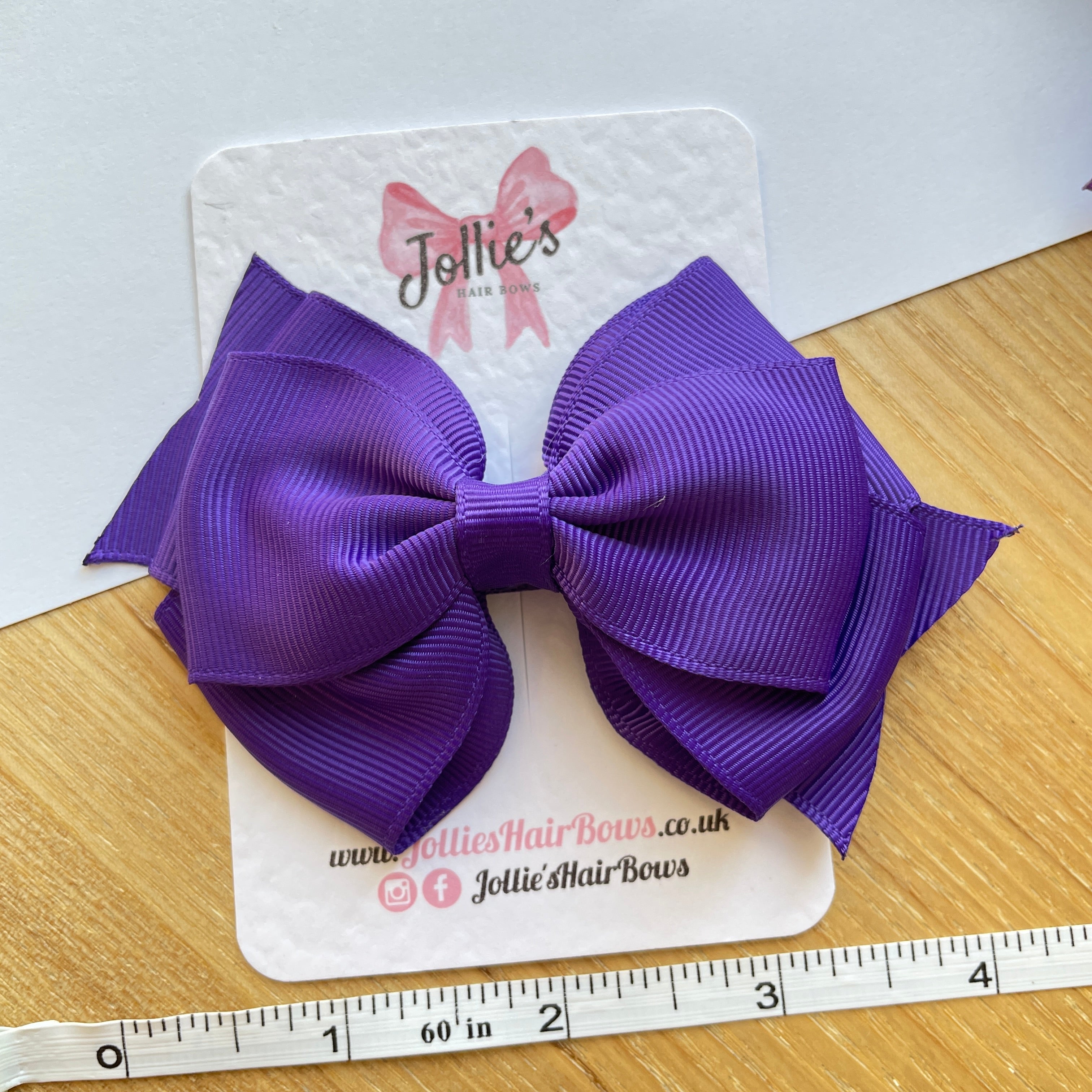 4" Regal Purple Triple Layer Hair Bow – Grosgrain Ribbon with Lined Alligator Clip