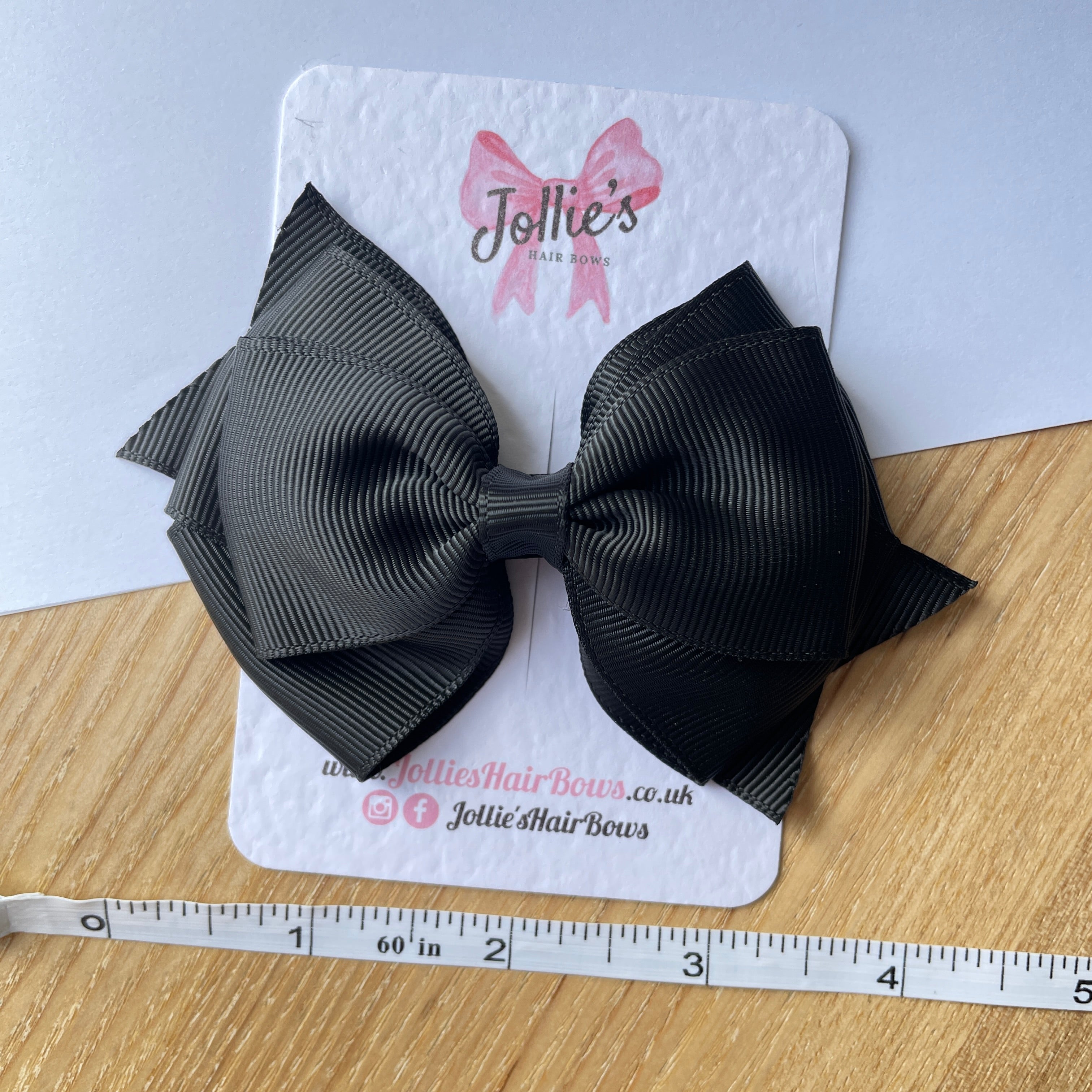 4" Black Triple Layer Hair Bow – Grosgrain Ribbon with Lined Alligator Clip
