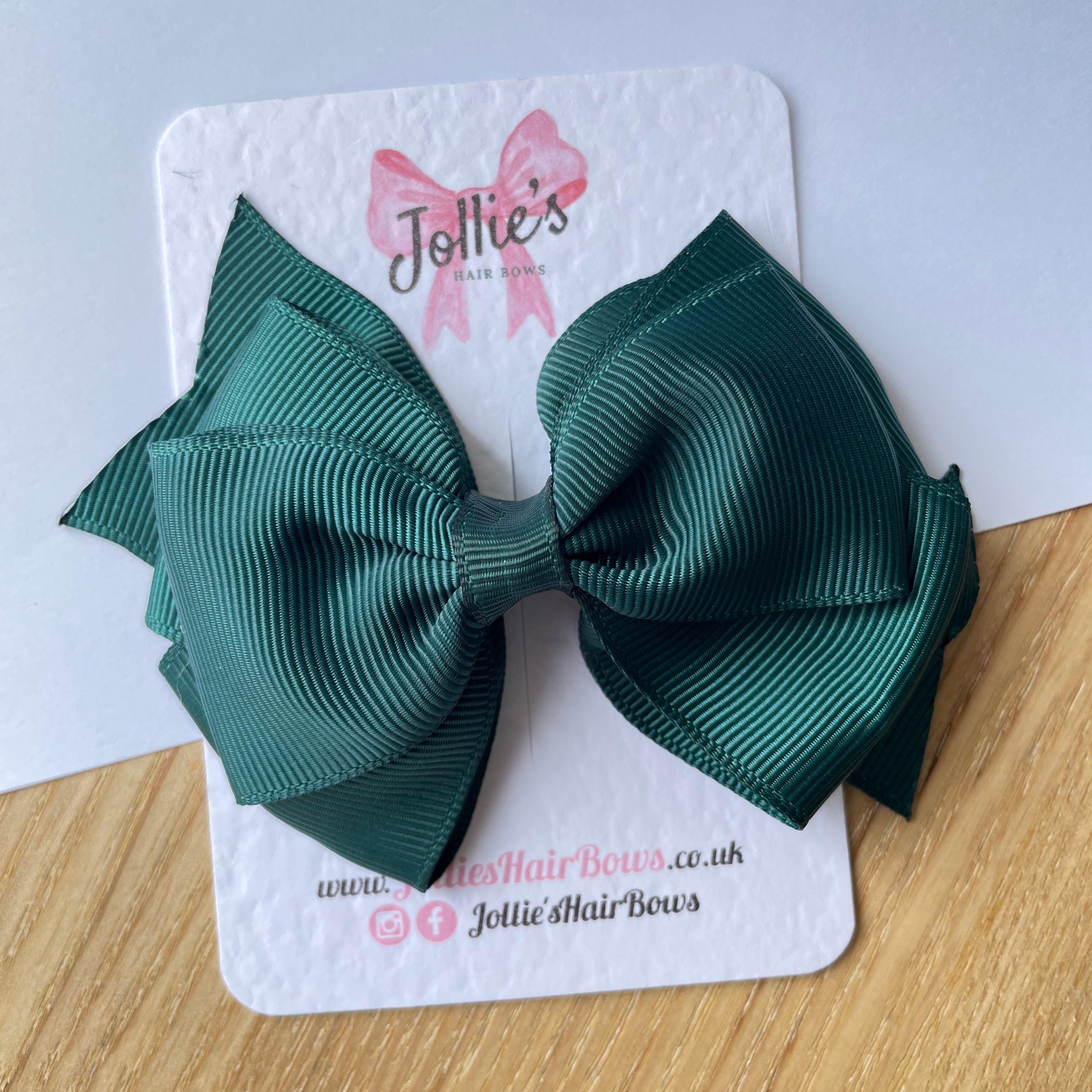 4" Spruce Triple Layer Hair Bow – Grosgrain Ribbon with Lined Alligator Clip