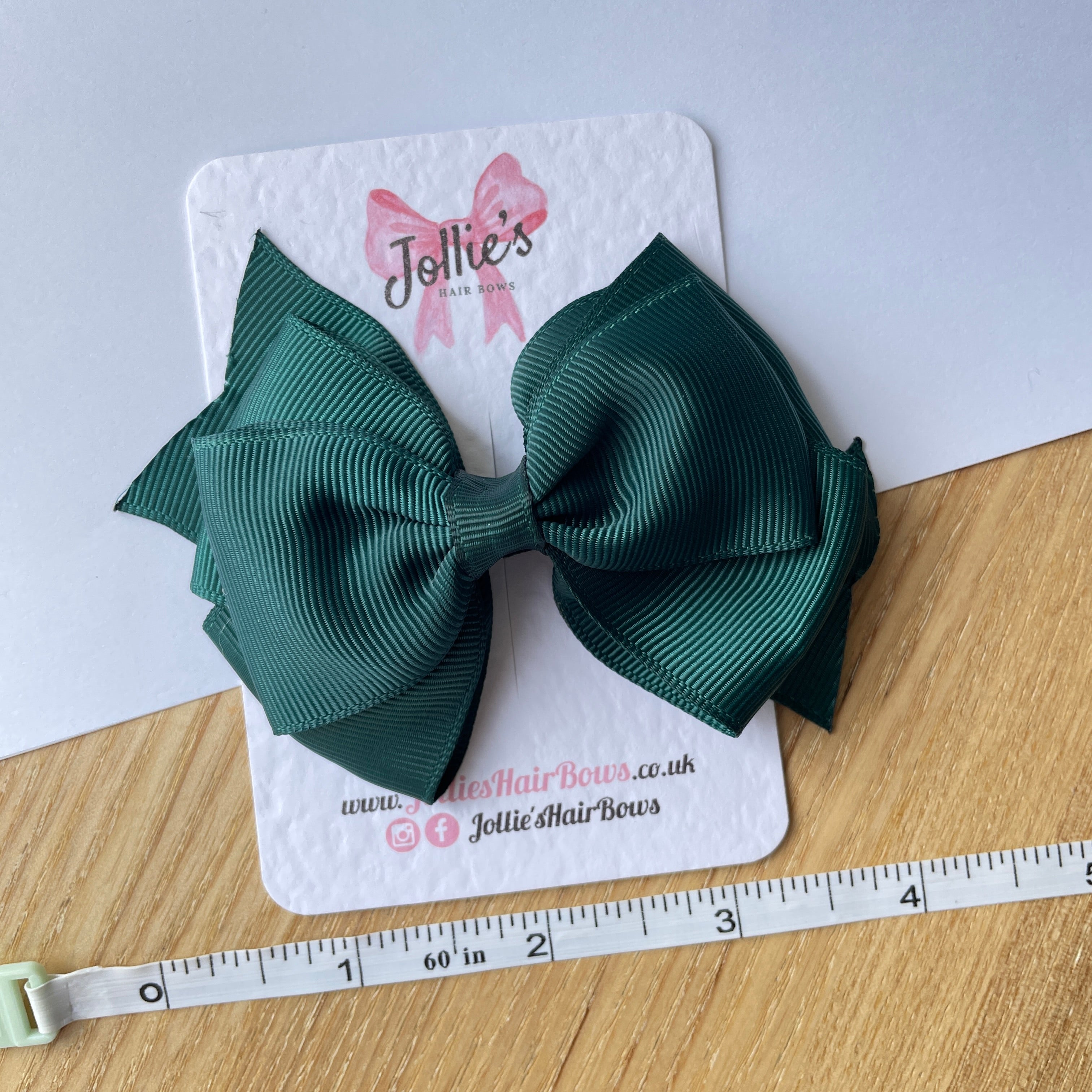 4" Spruce Triple Layer Hair Bow – Grosgrain Ribbon with Lined Alligator Clip