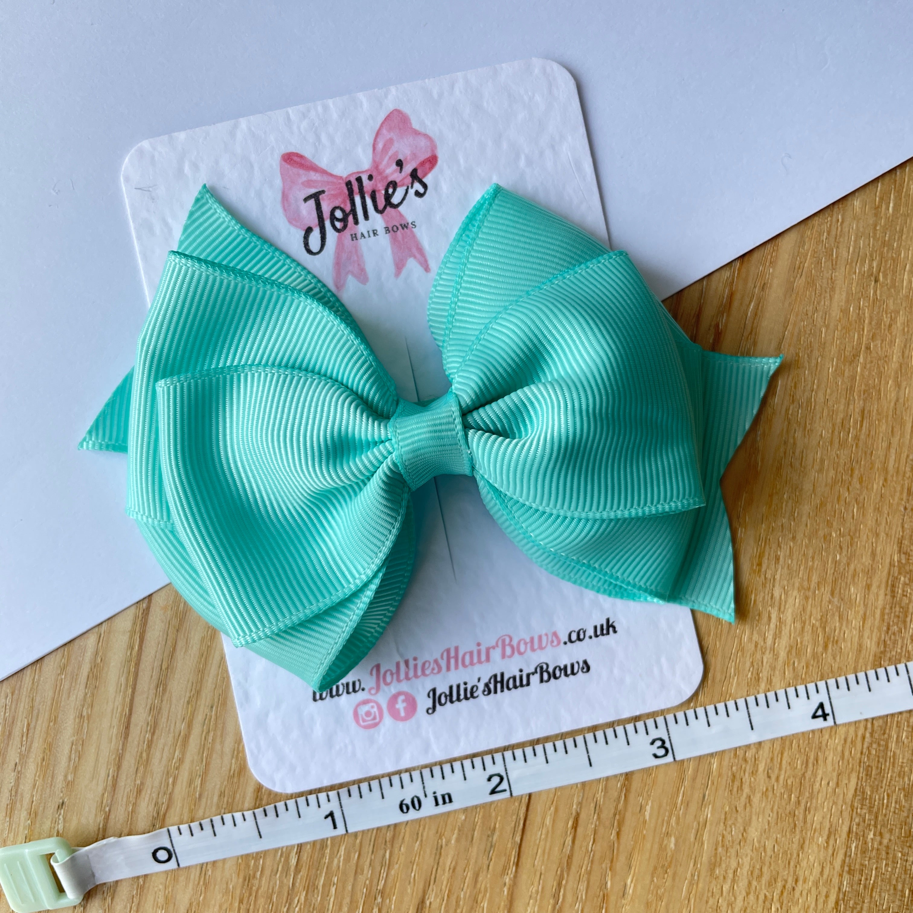 4" Aqua Triple Layer Hair Bow – Grosgrain Ribbon with Lined Alligator Clip