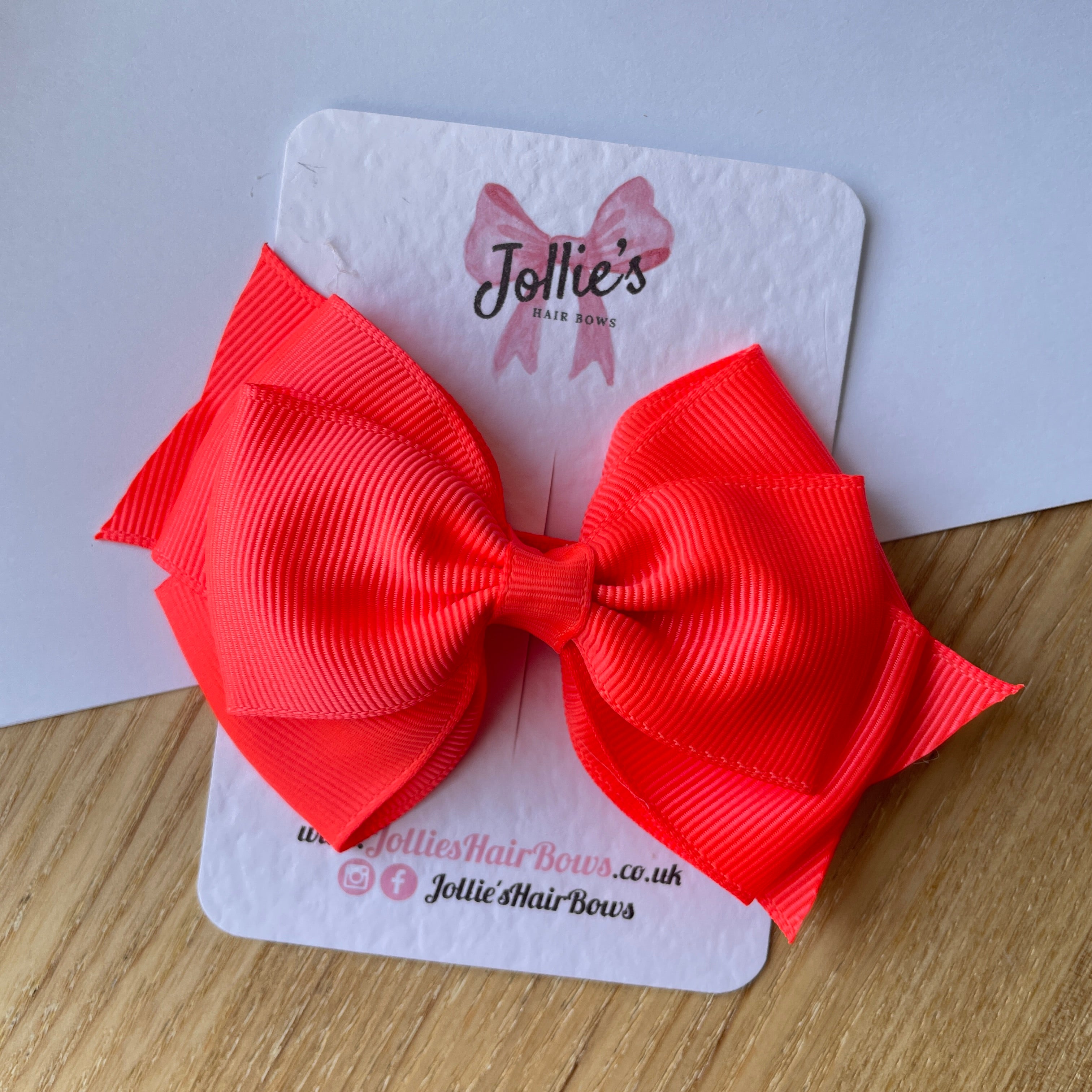 4" Neon Orange Triple Layer Hair Bow – Grosgrain Ribbon with Lined Alligator Clip