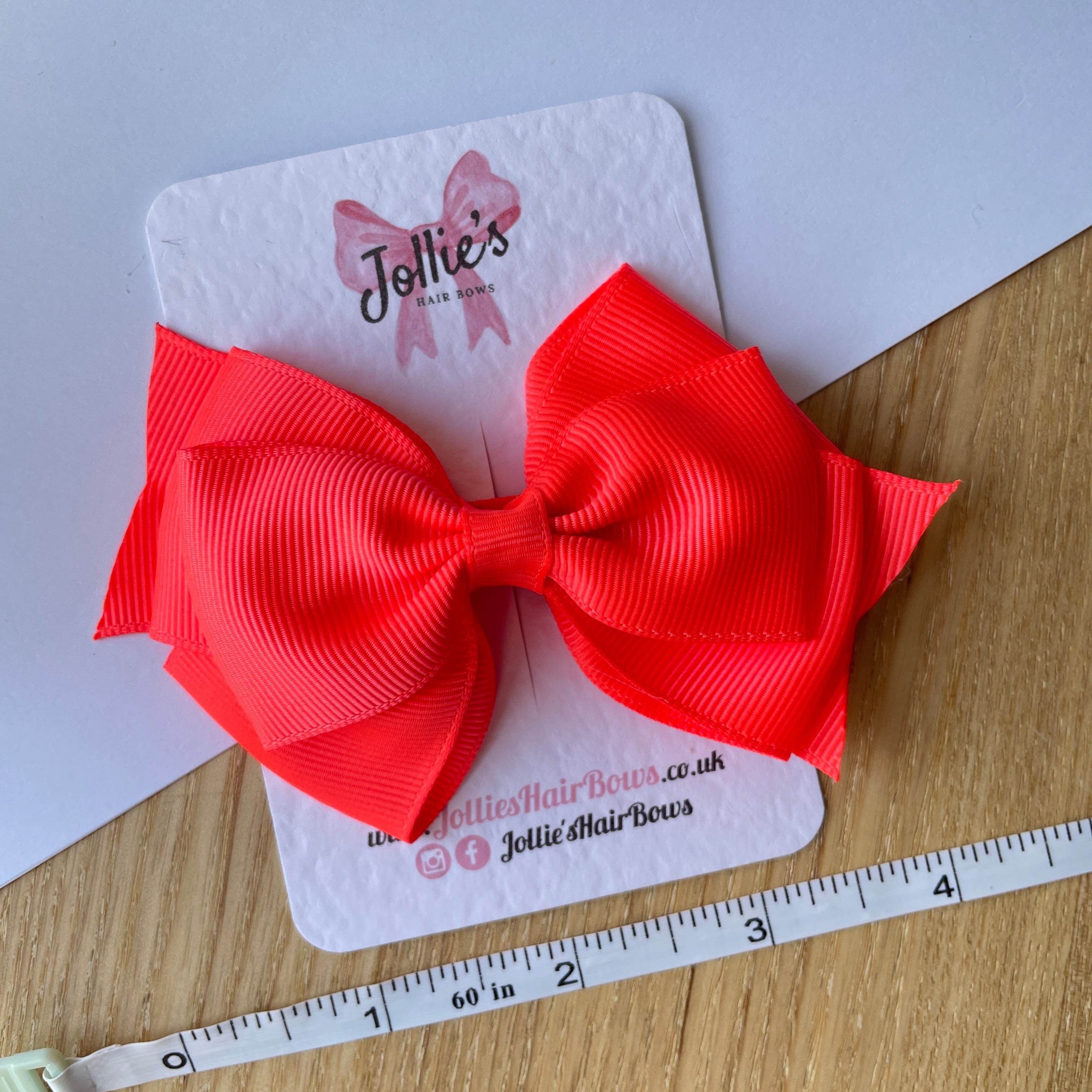 4" Neon Orange Triple Layer Hair Bow – Grosgrain Ribbon with Lined Alligator Clip