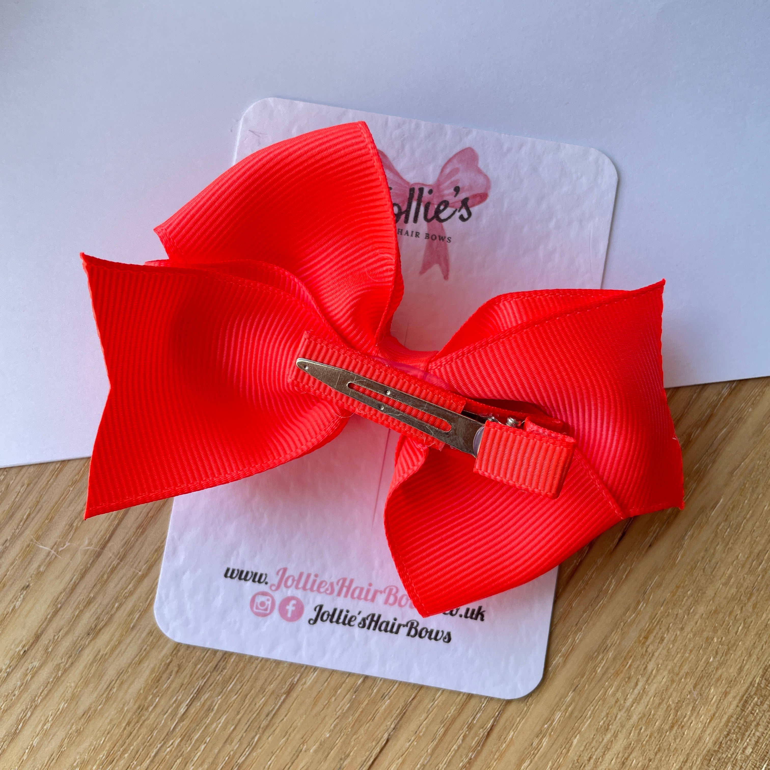 4" Neon Orange Triple Layer Hair Bow – Grosgrain Ribbon with Lined Alligator Clip