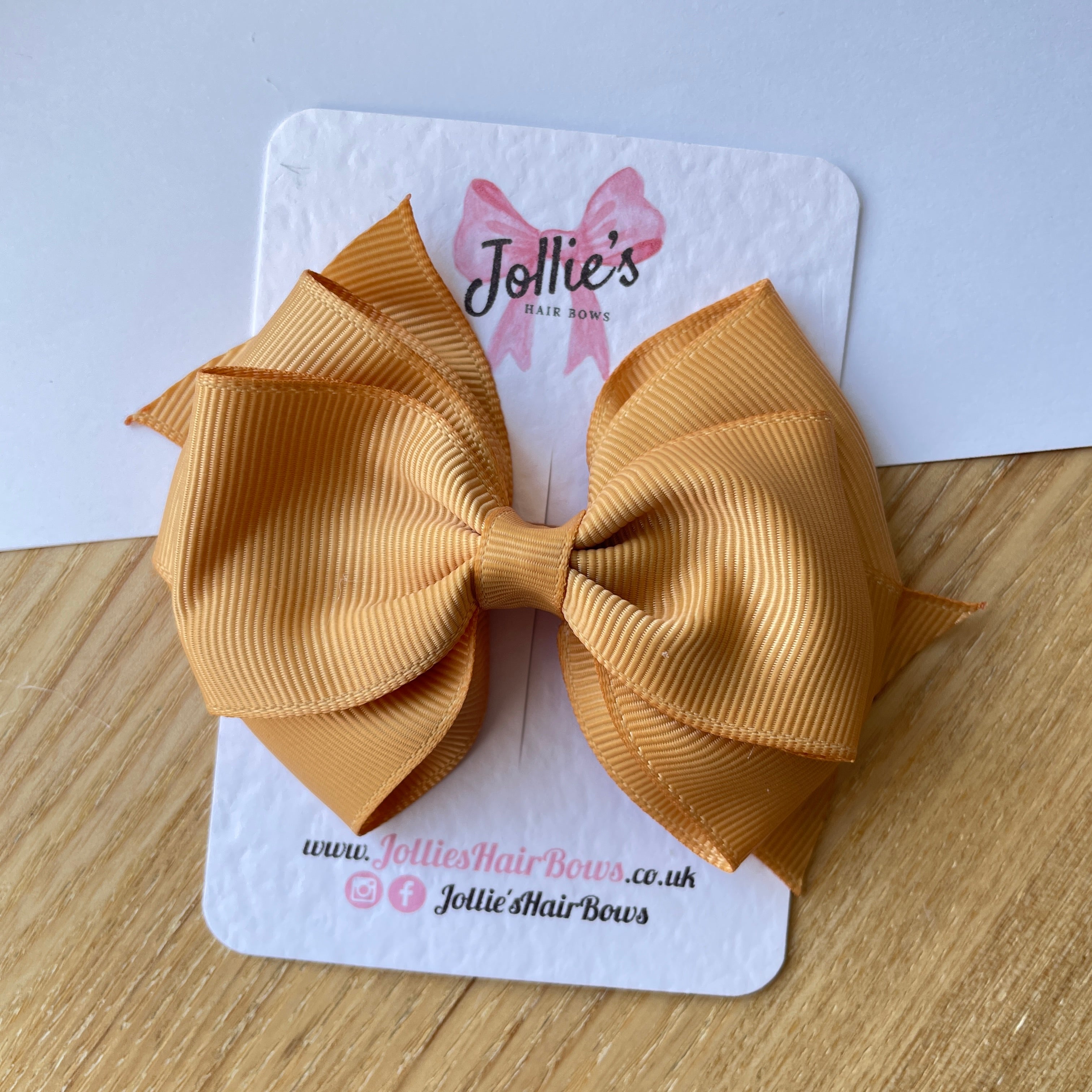 4" Old Gold Triple Layer Hair Bow – Grosgrain Ribbon with Lined Alligator Clip