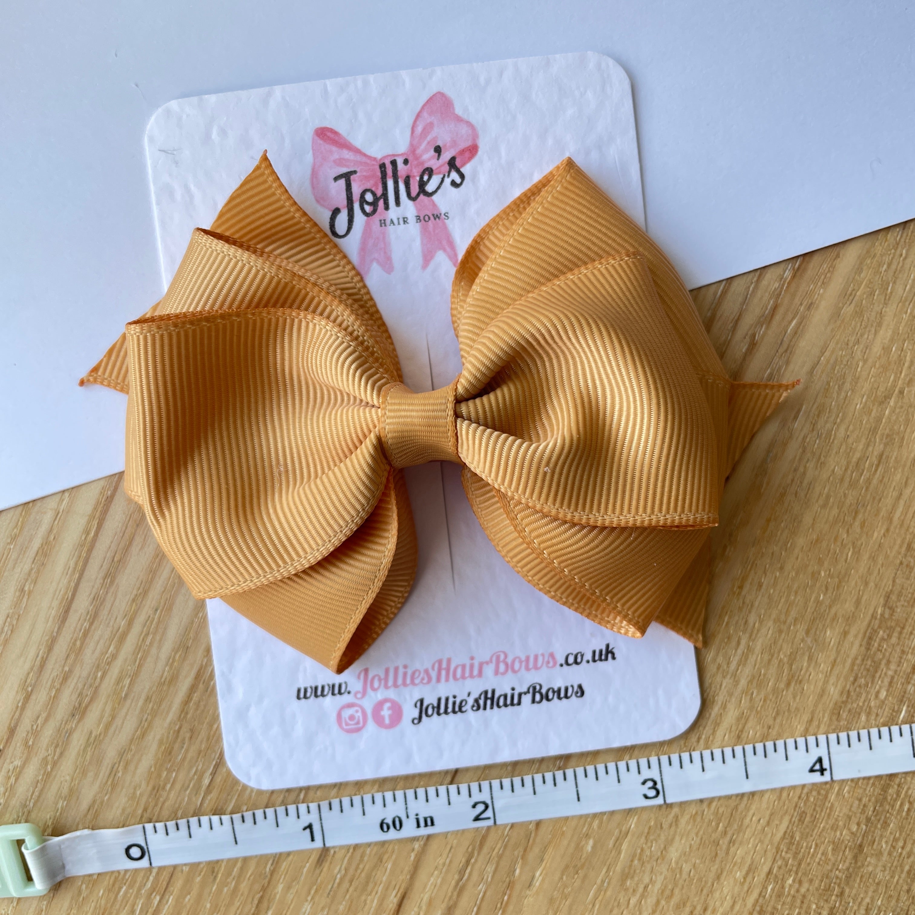 4" Old Gold Triple Layer Hair Bow – Grosgrain Ribbon with Lined Alligator Clip