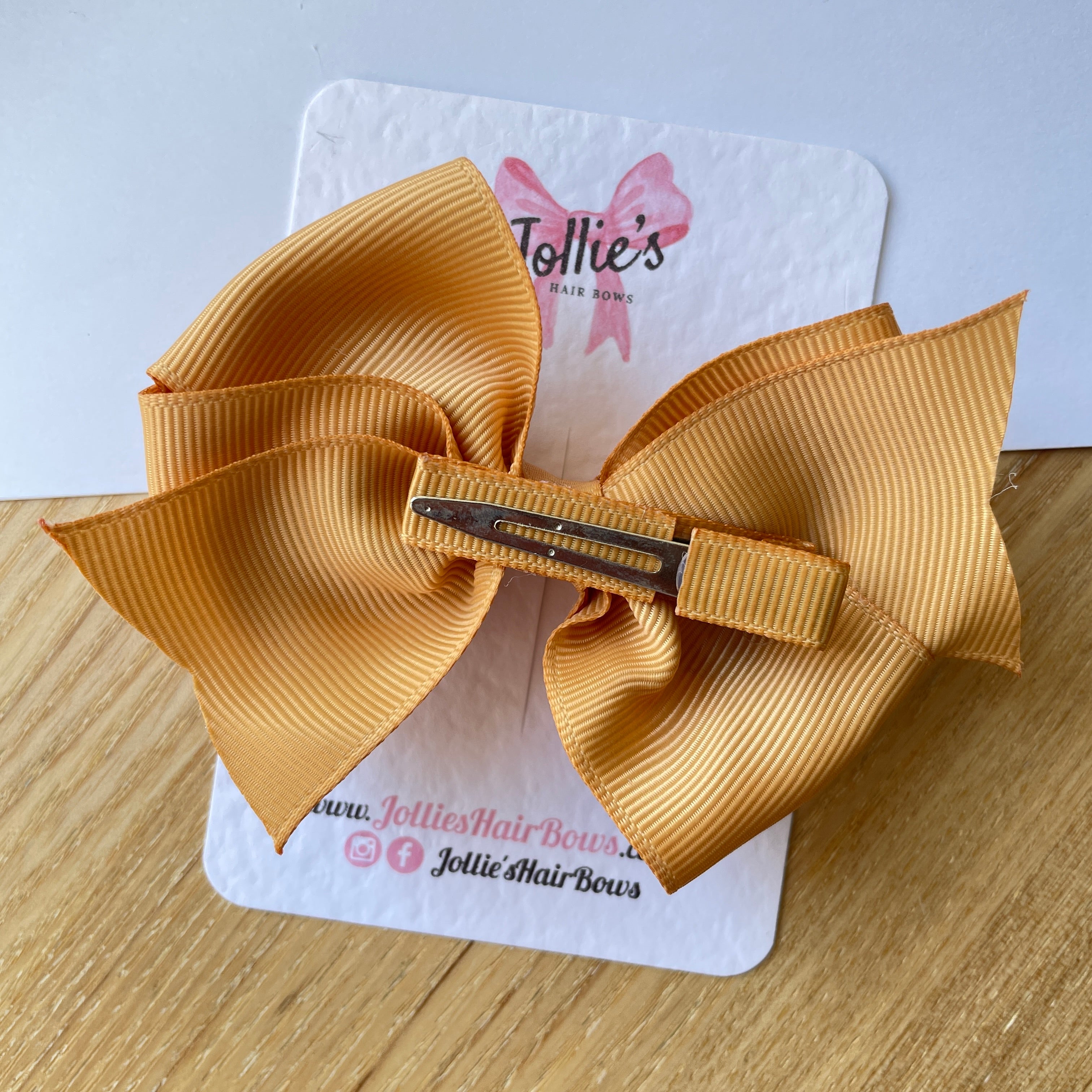 4" Old Gold Triple Layer Hair Bow – Grosgrain Ribbon with Lined Alligator Clip