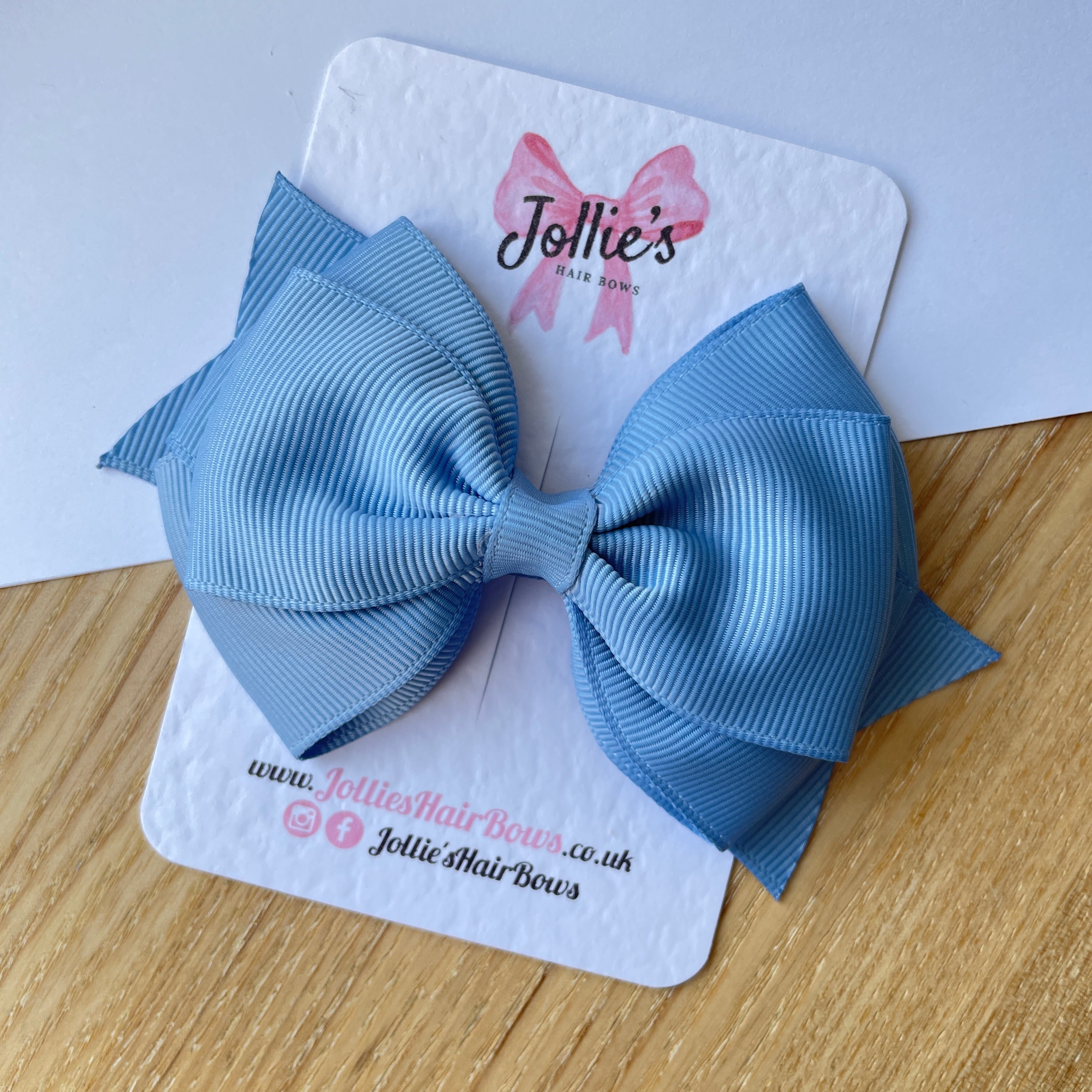 4" French Blue Triple Layer Hair Bow – Grosgrain Ribbon with Lined Alligator Clip