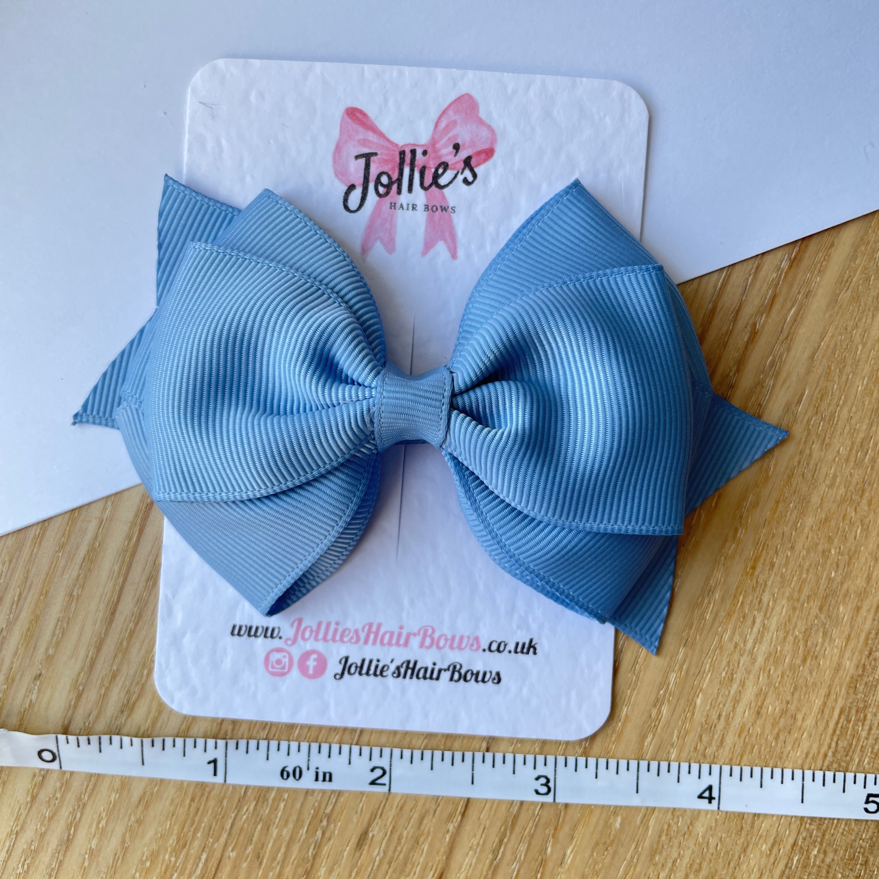 4" French Blue Triple Layer Hair Bow – Grosgrain Ribbon with Lined Alligator Clip