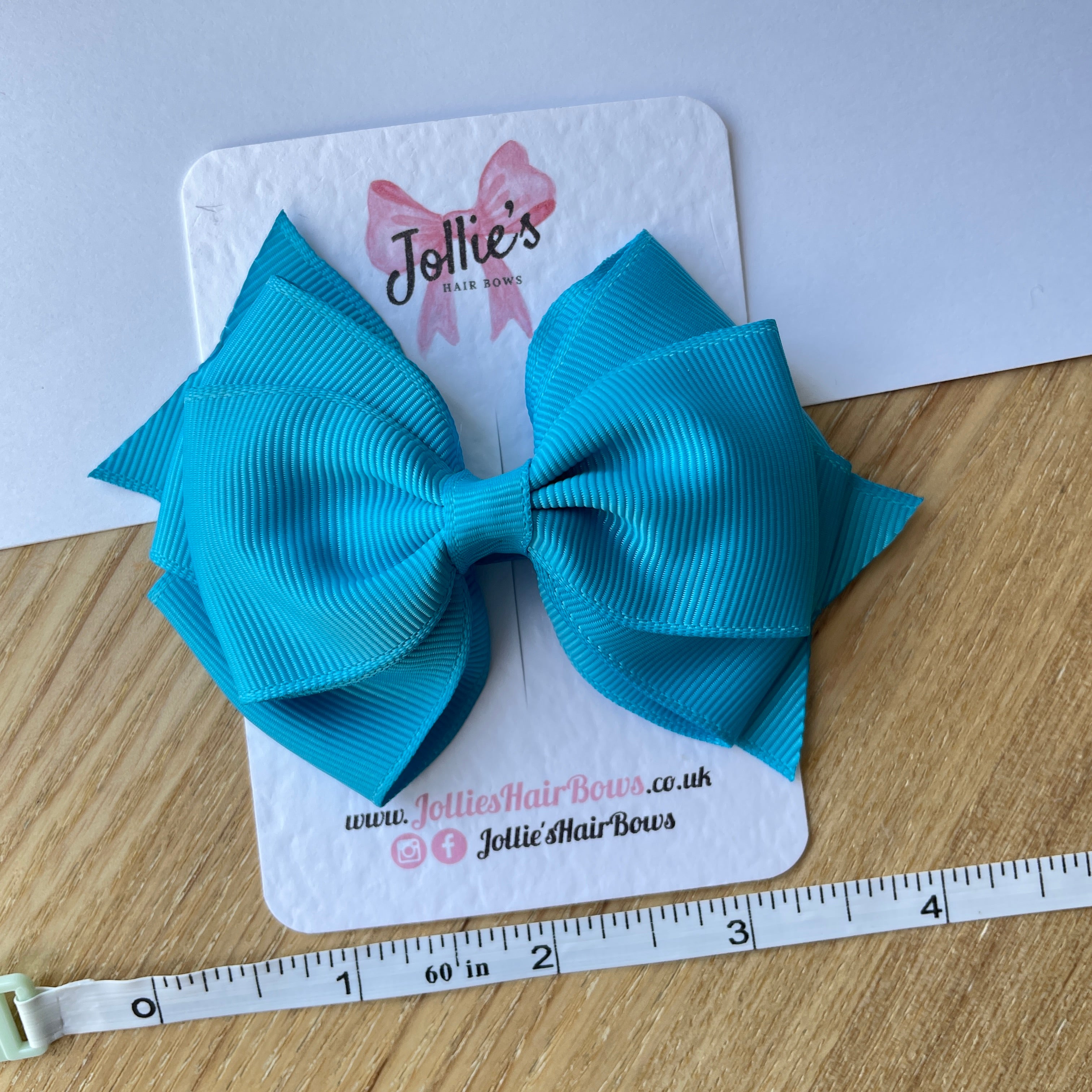 4" Turquoise Triple Layer Hair Bow – Grosgrain Ribbon with Lined Alligator Clip
