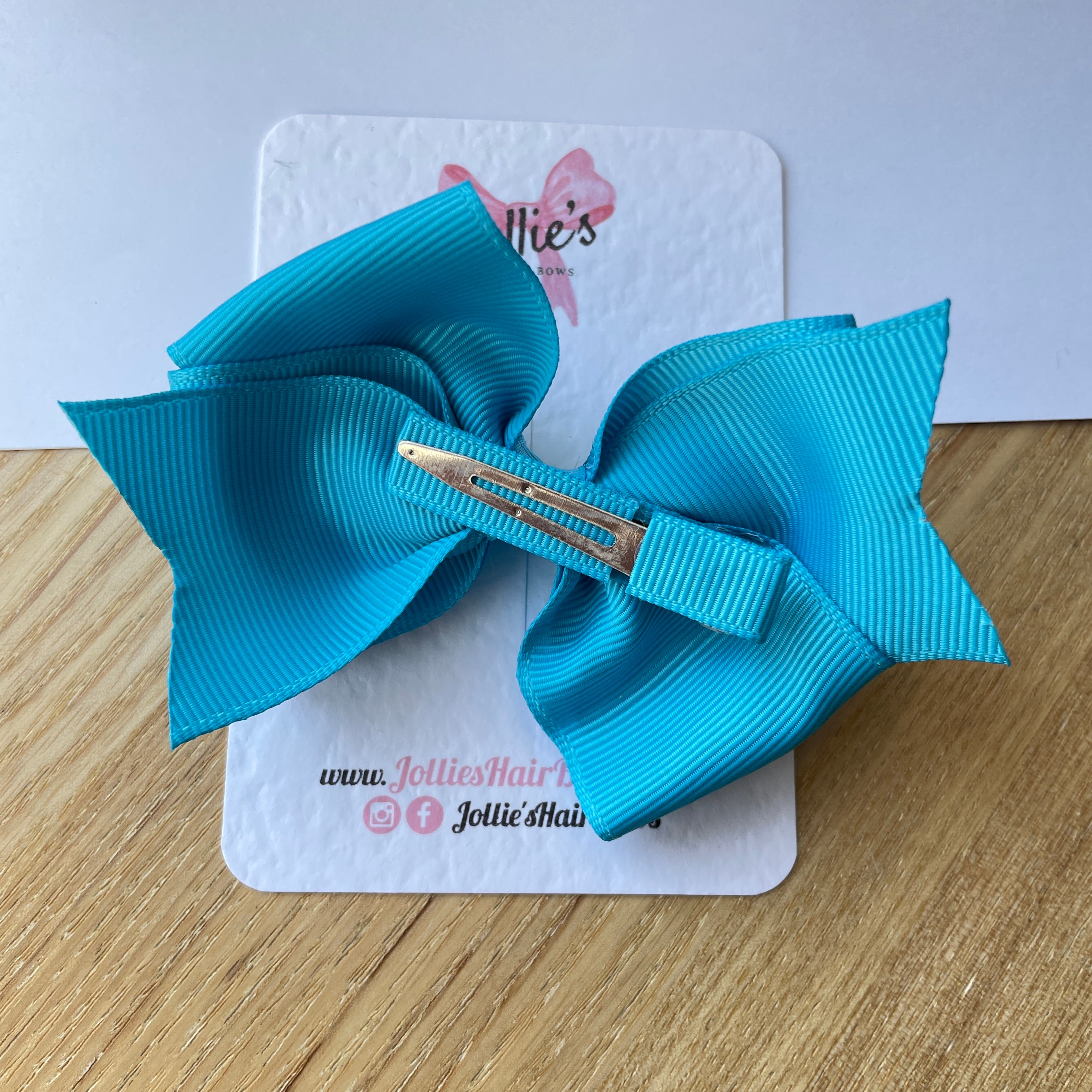 4" Turquoise Triple Layer Hair Bow – Grosgrain Ribbon with Lined Alligator Clip