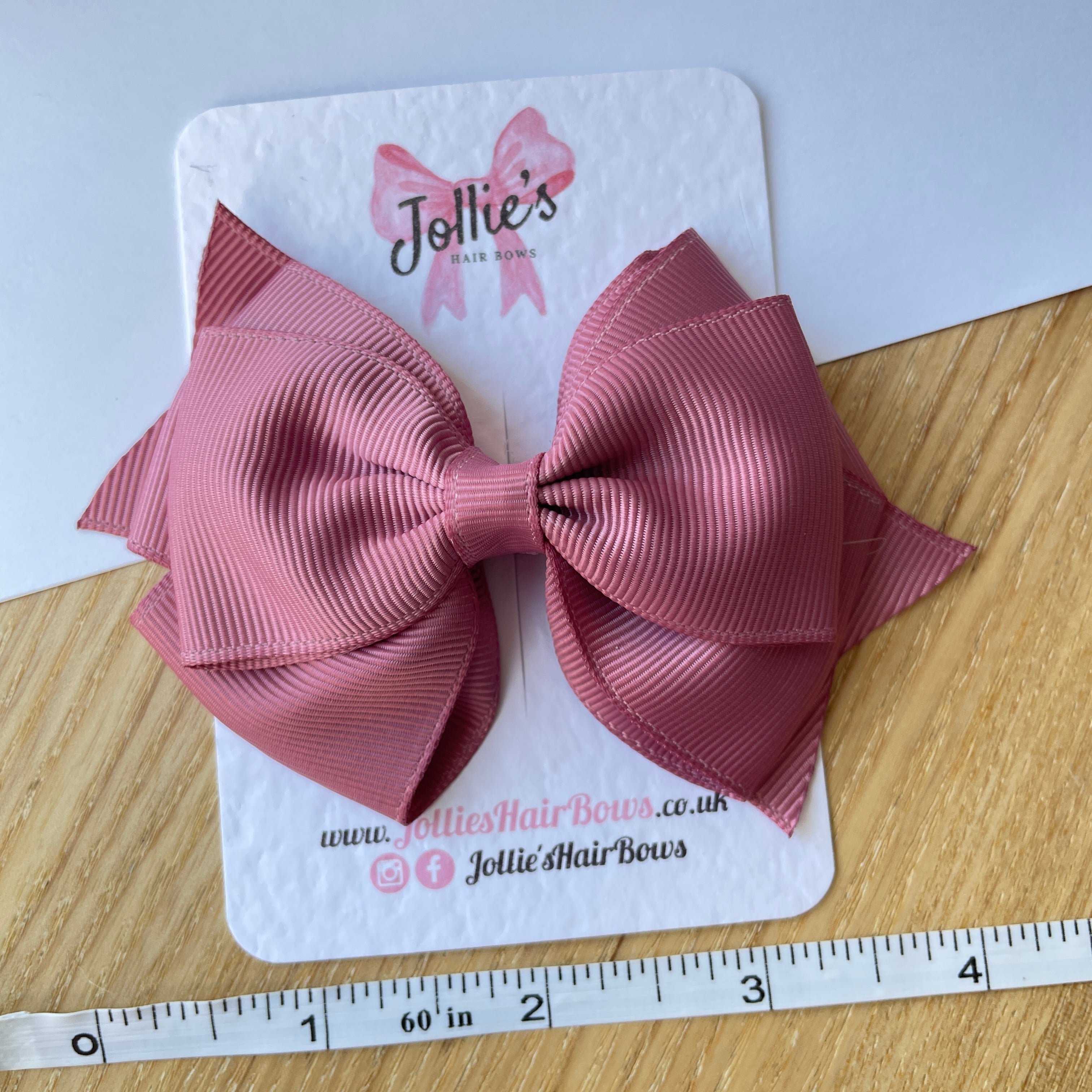 4" Rosy Mauve Triple Layer Hair Bow – Grosgrain Ribbon with Lined Alligator Clip