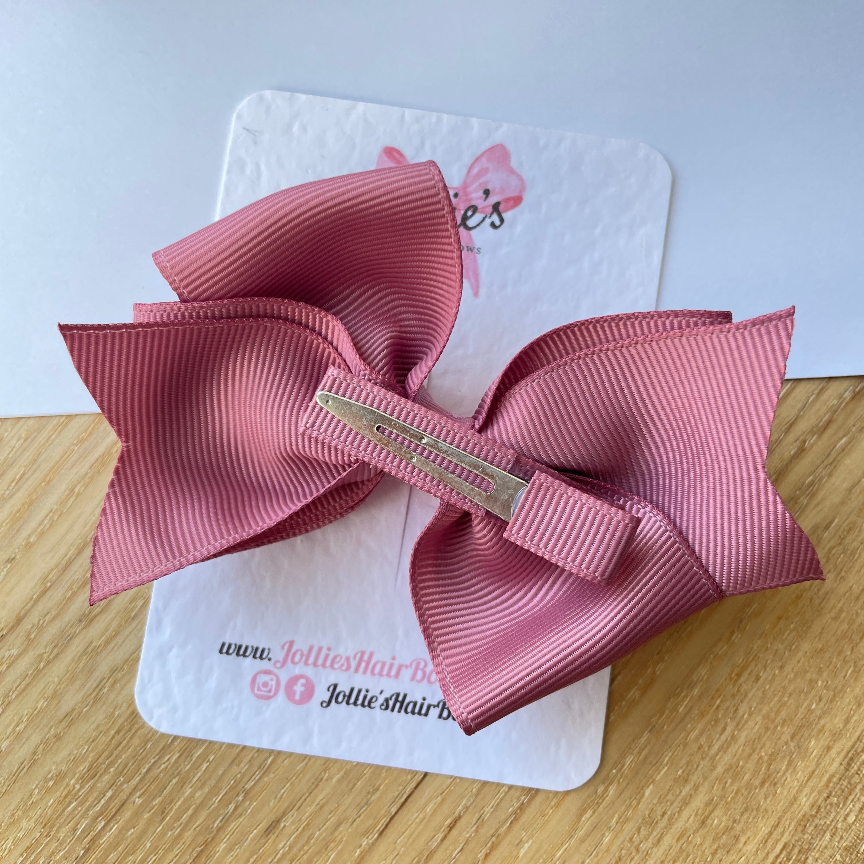 4" Rosy Mauve Triple Layer Hair Bow – Grosgrain Ribbon with Lined Alligator Clip