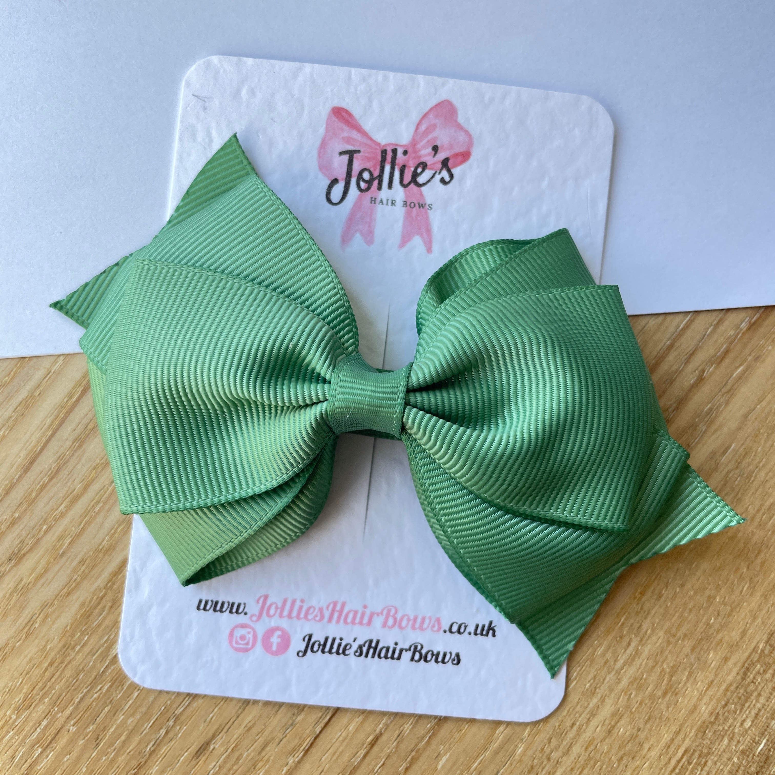 4" Sage Green Triple Layer Hair Bow – Grosgrain Ribbon with Lined Alligator Clip