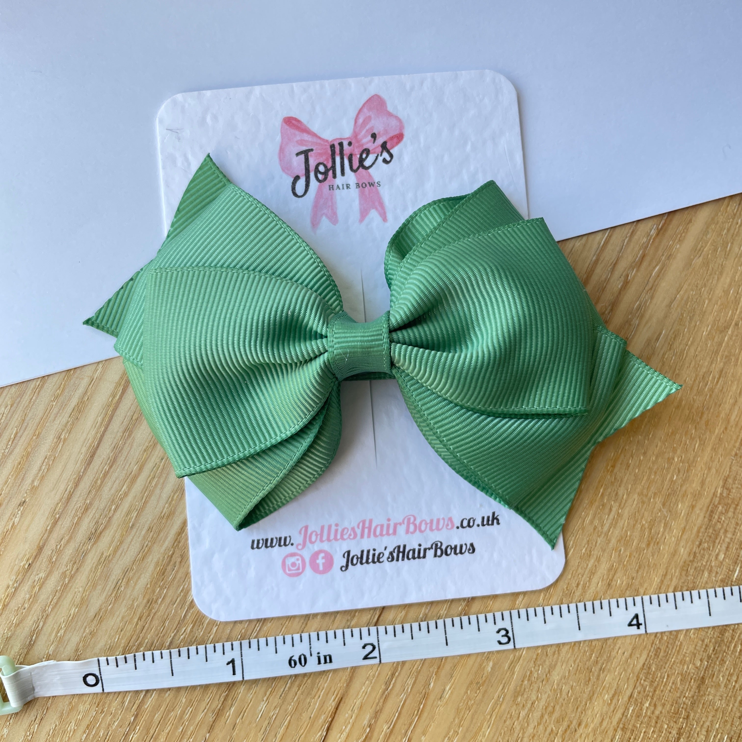 4" Sage Green Triple Layer Hair Bow – Grosgrain Ribbon with Lined Alligator Clip