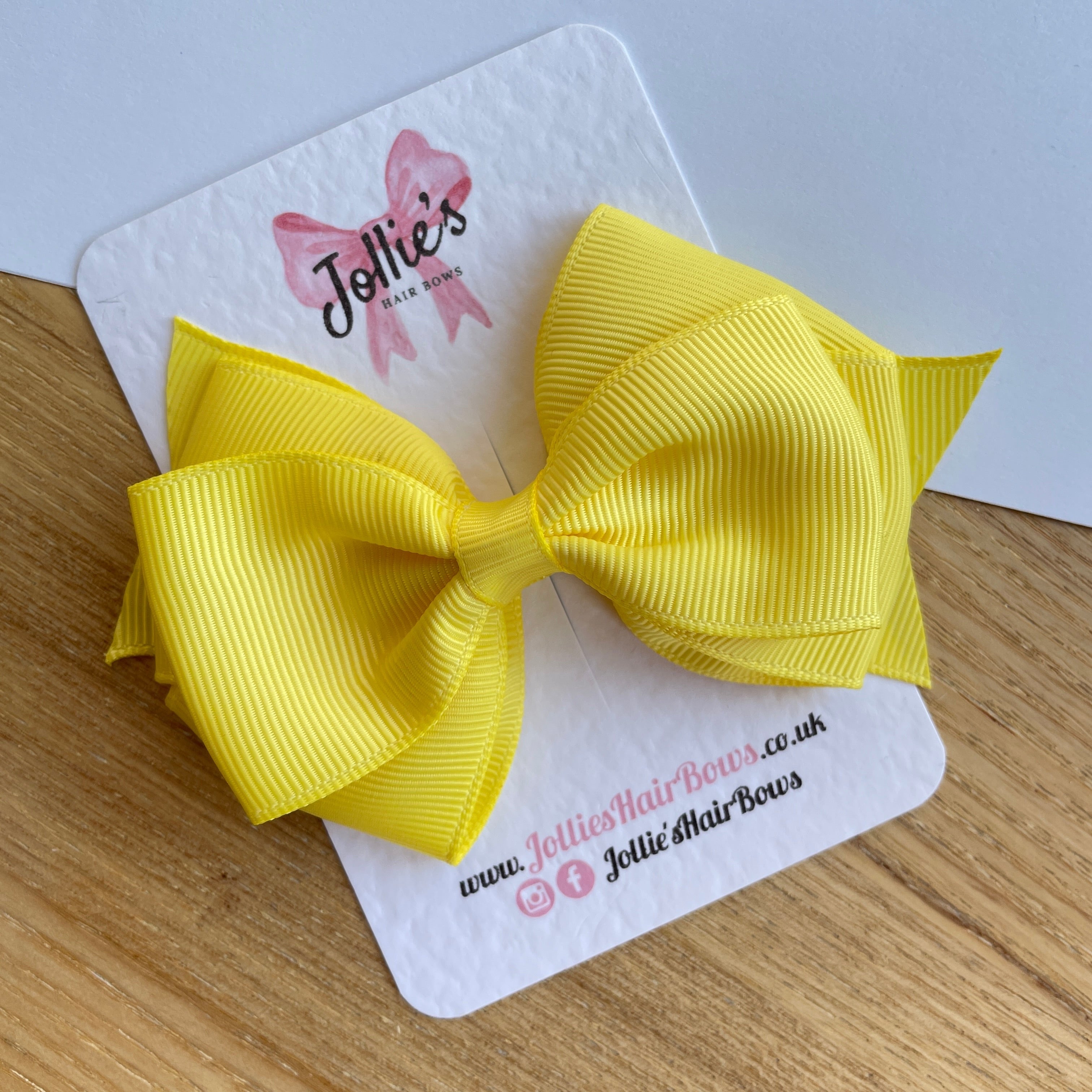 4" Lemon Triple Layer Hair Bow – Grosgrain Ribbon with Lined Alligator Clip