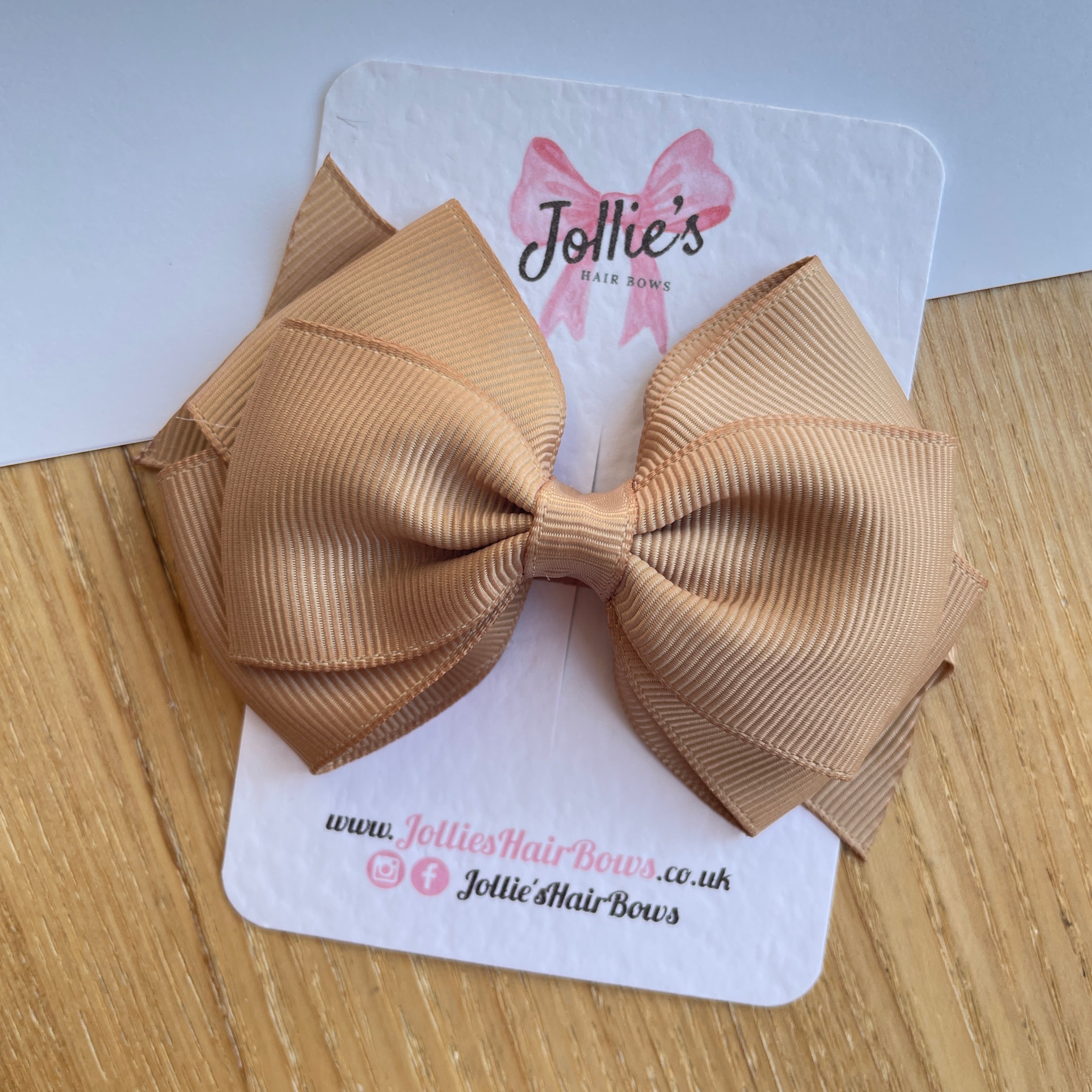 4" Latte Triple Layer Hair Bow – Grosgrain Ribbon with Lined Alligator Clip