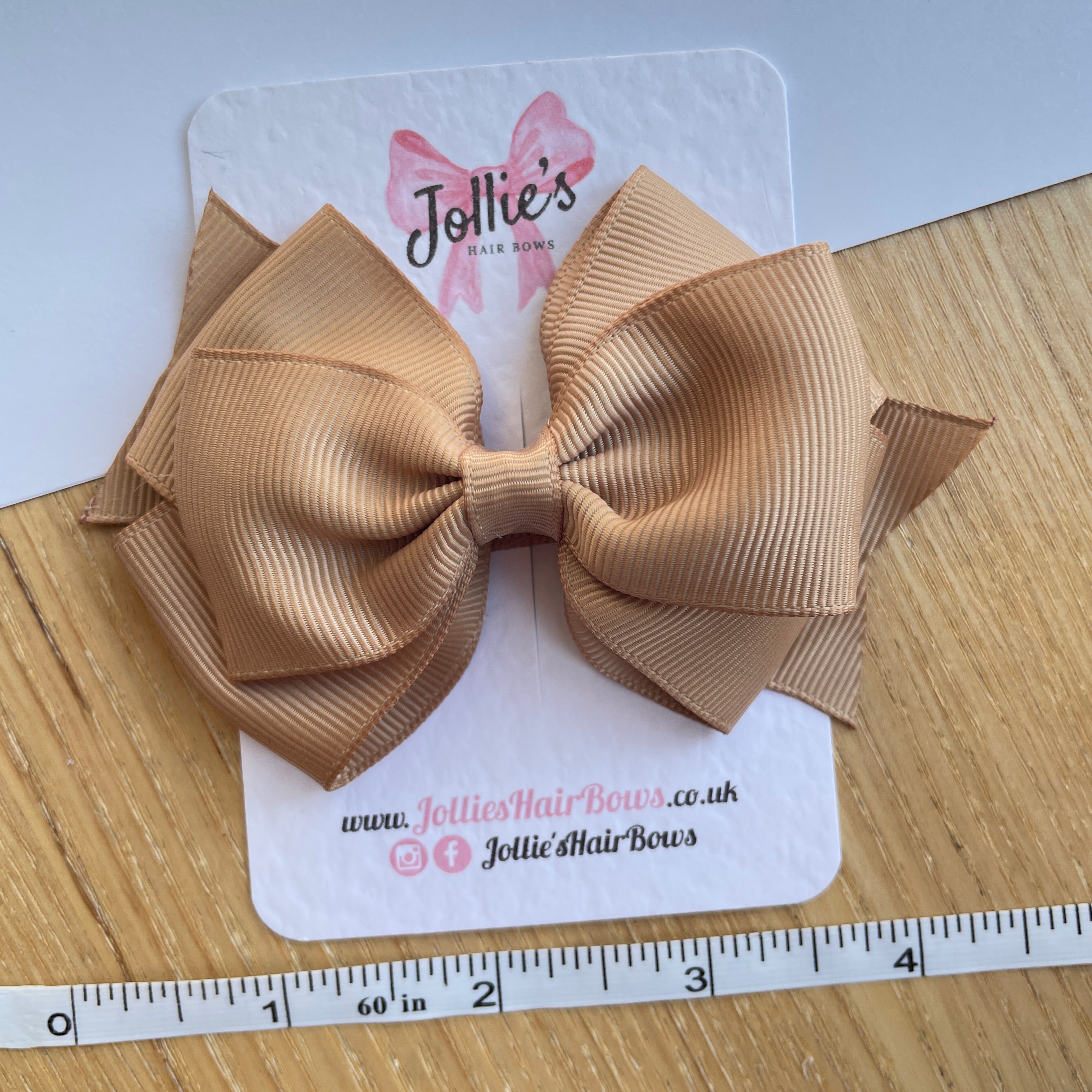 4" Latte Triple Layer Hair Bow – Grosgrain Ribbon with Lined Alligator Clip