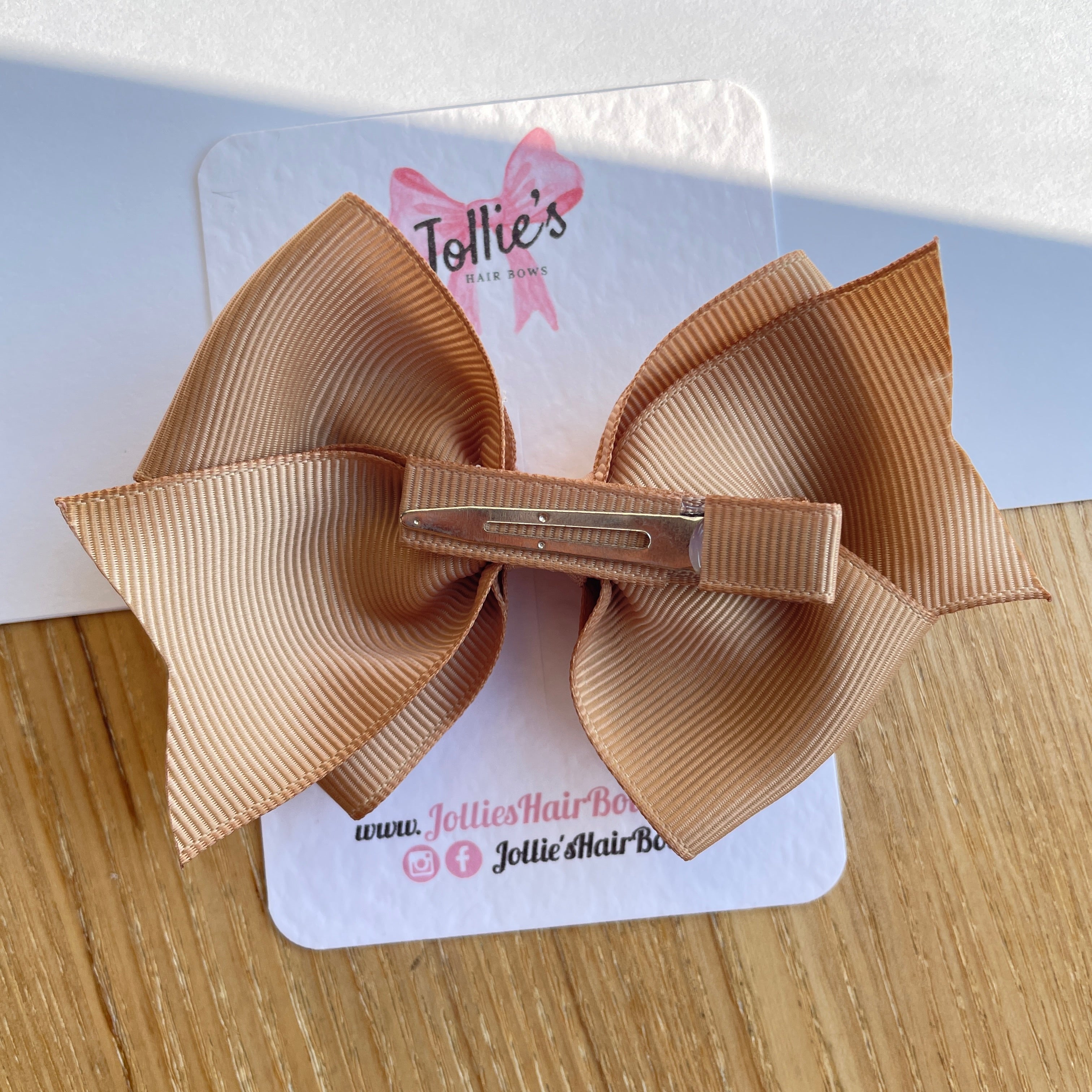 4" Latte Triple Layer Hair Bow – Grosgrain Ribbon with Lined Alligator Clip