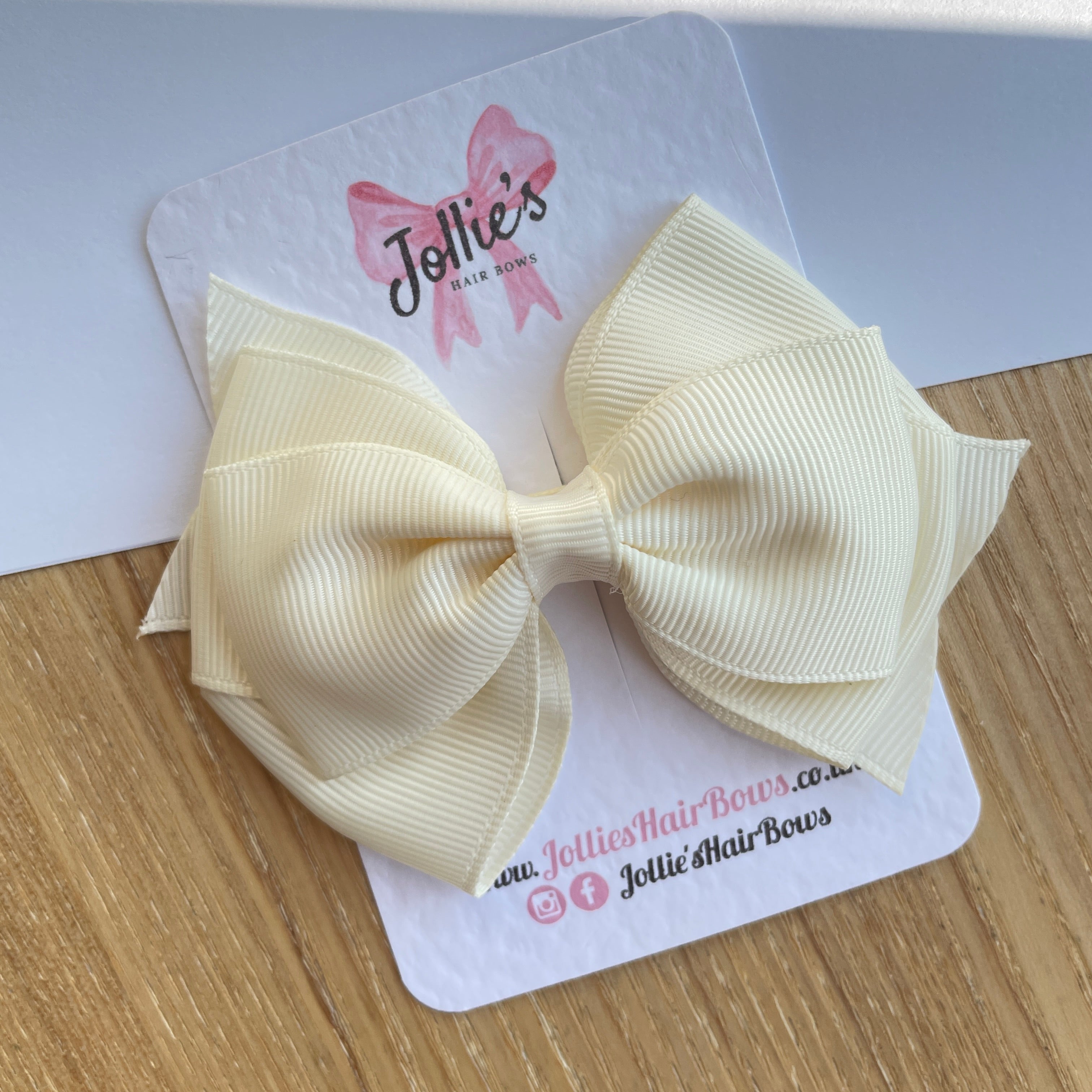 4" Antique White Triple Layer Hair Bow – Grosgrain Ribbon with Lined Alligator Clip