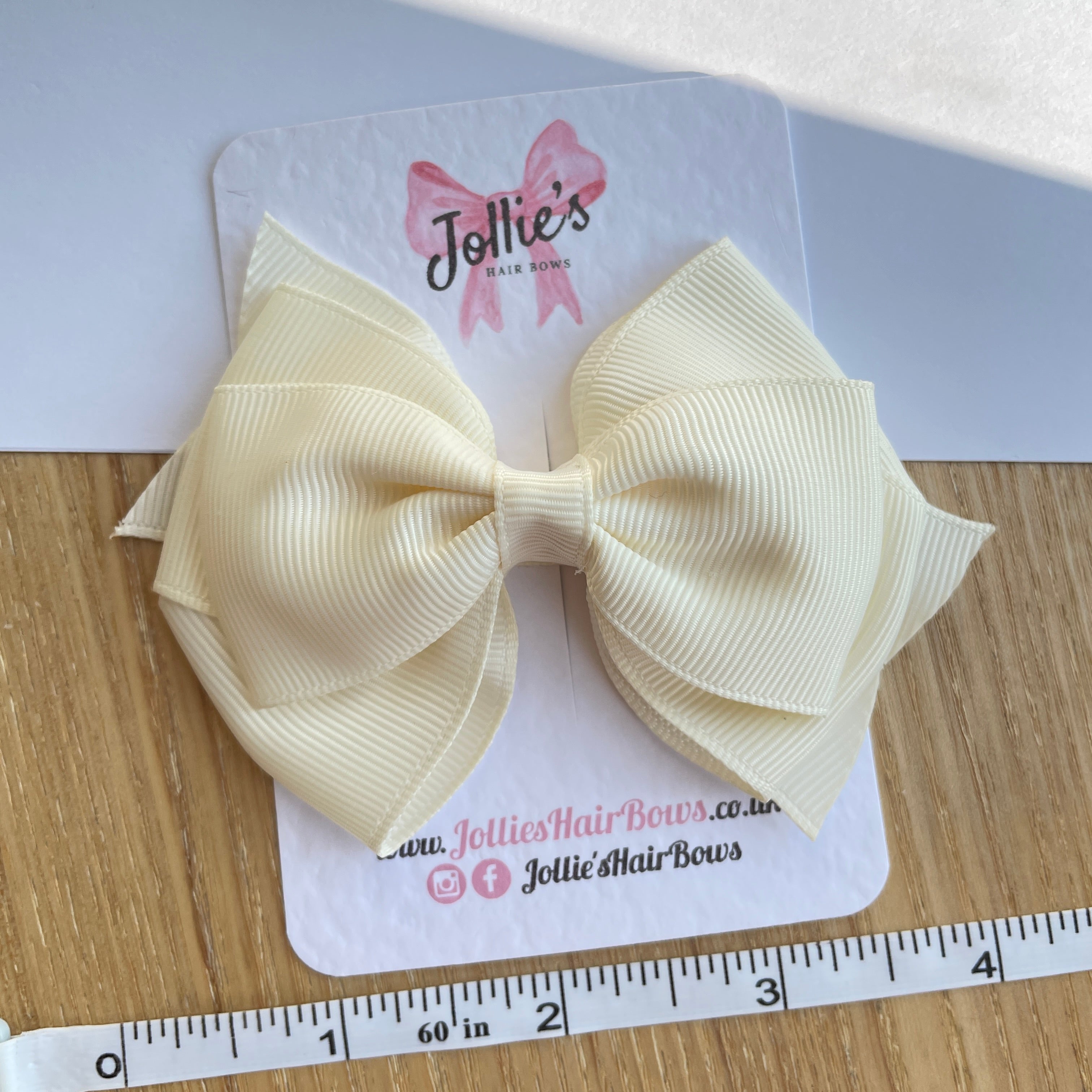 4" Antique White Triple Layer Hair Bow – Grosgrain Ribbon with Lined Alligator Clip
