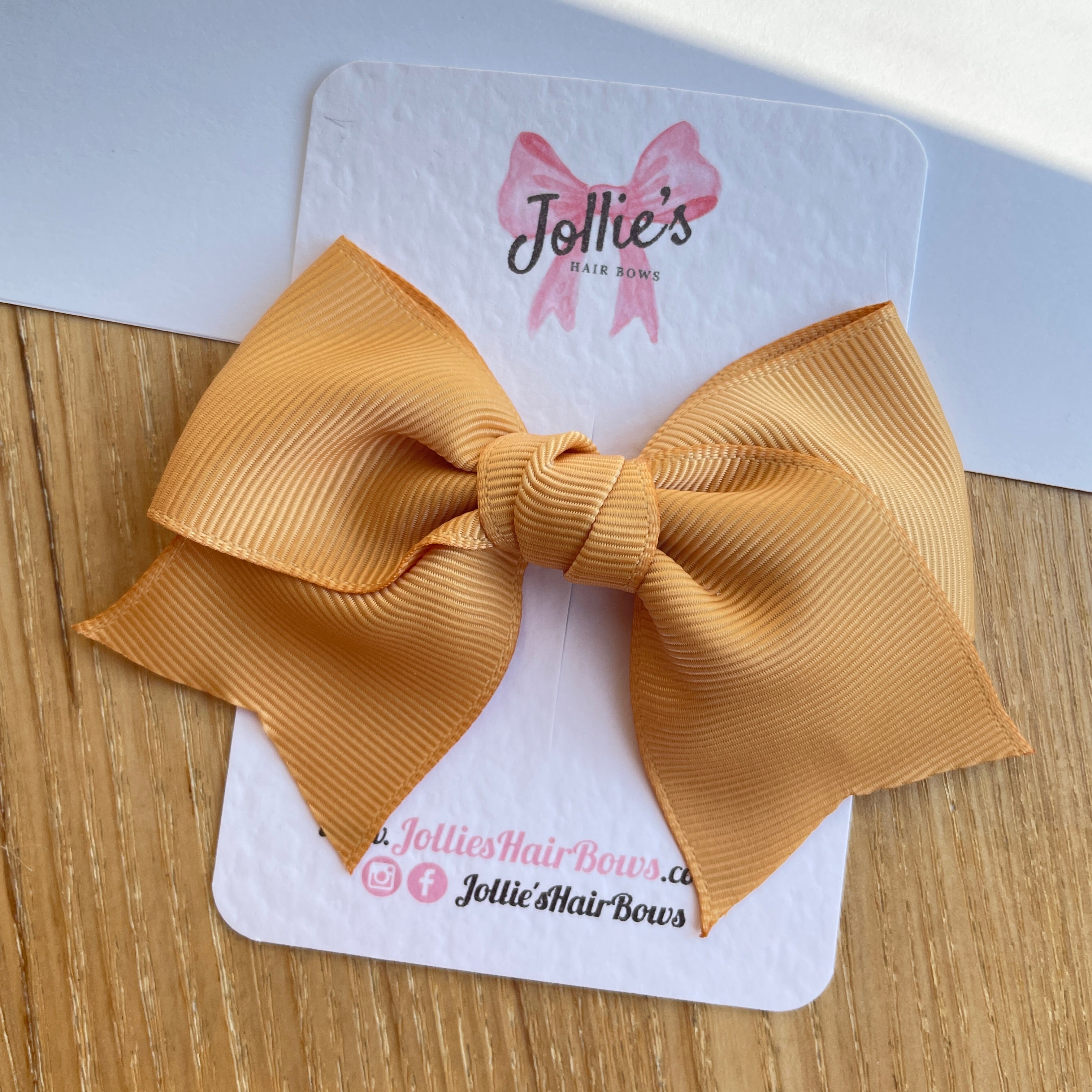4" Old Gold Classic Hair Bow – Grosgrain Ribbon with Lined Alligator Clip