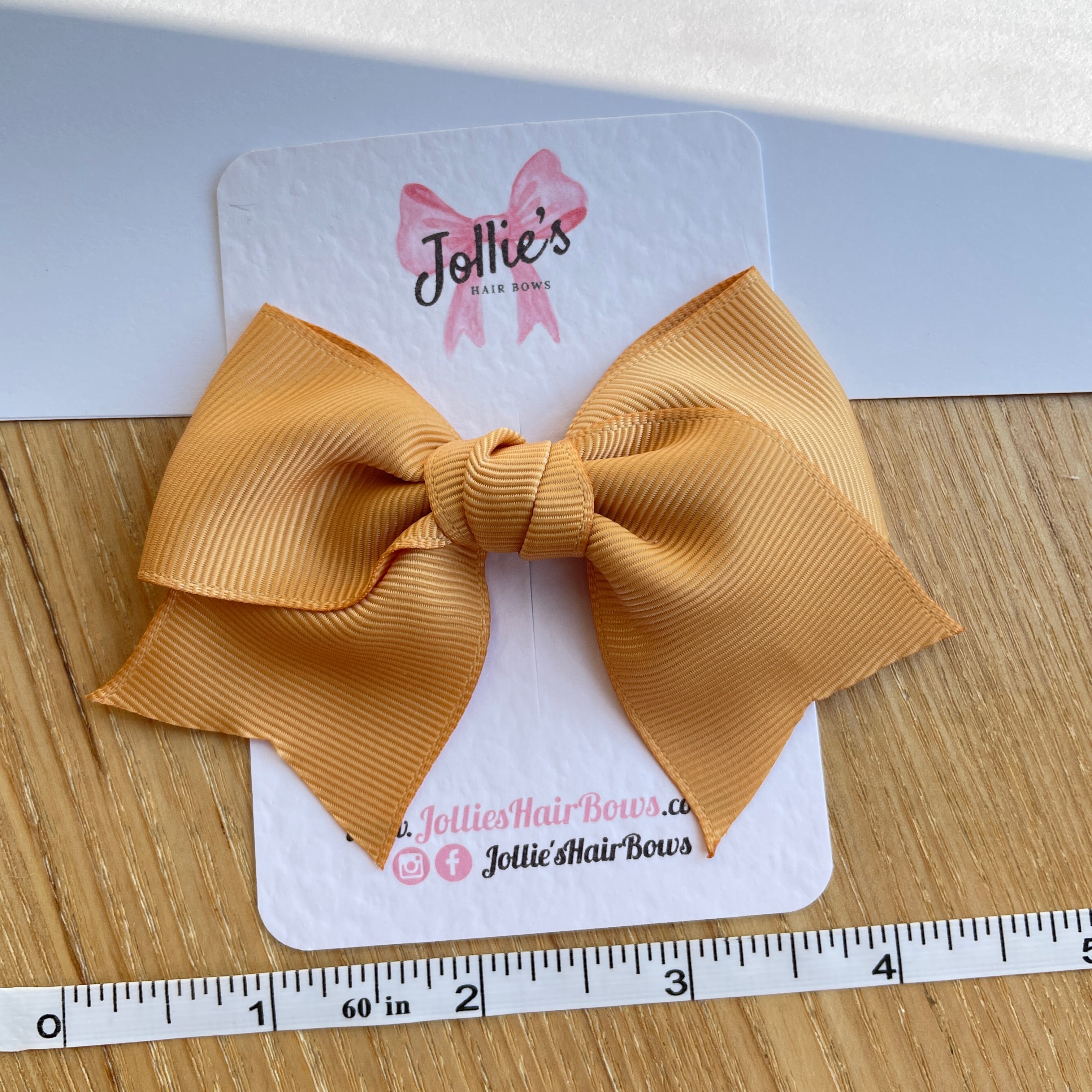 4" Old Gold Classic Hair Bow – Grosgrain Ribbon with Lined Alligator Clip