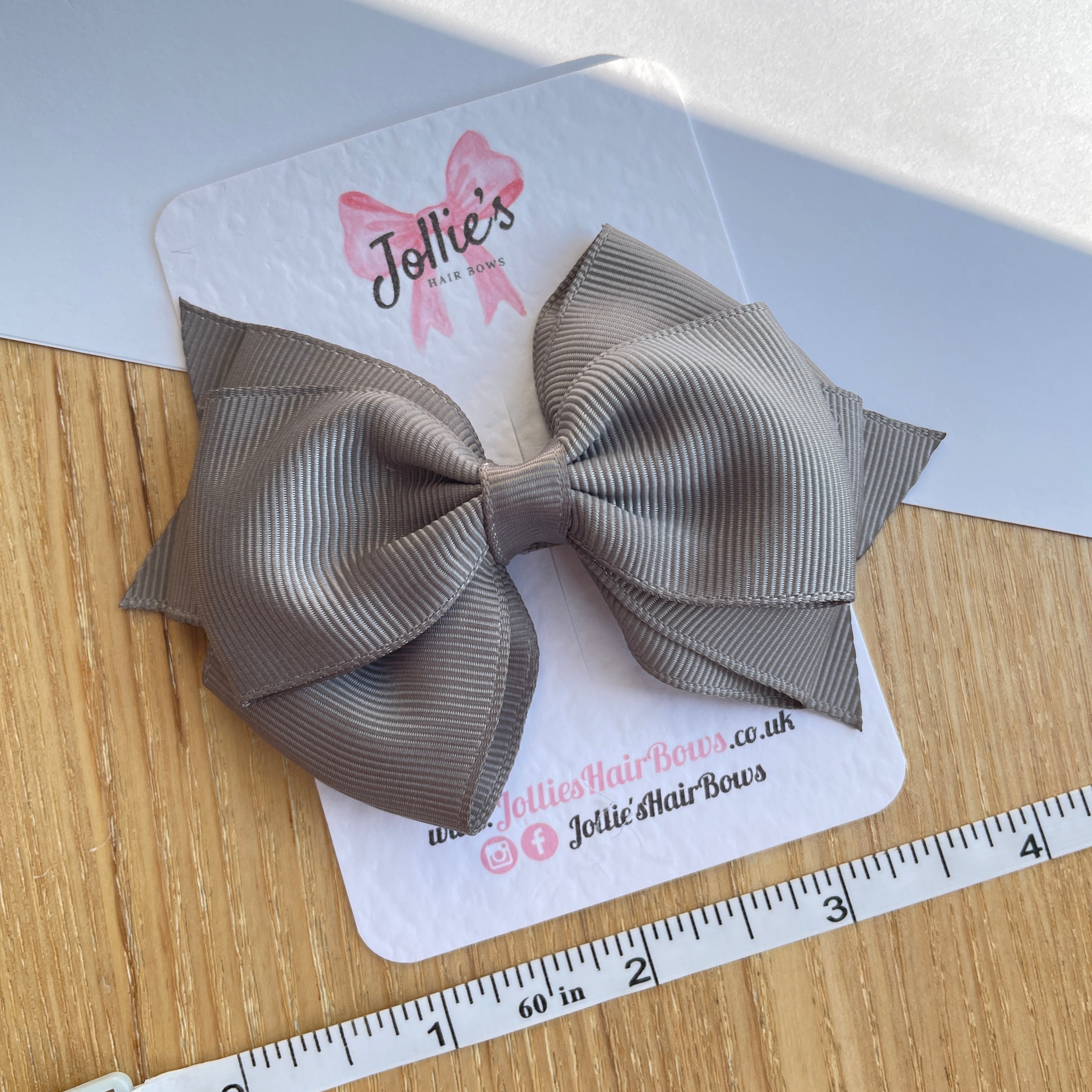 4" Metal Grey Triple Layer Hair Bow – Grosgrain Ribbon with Lined Alligator Clip