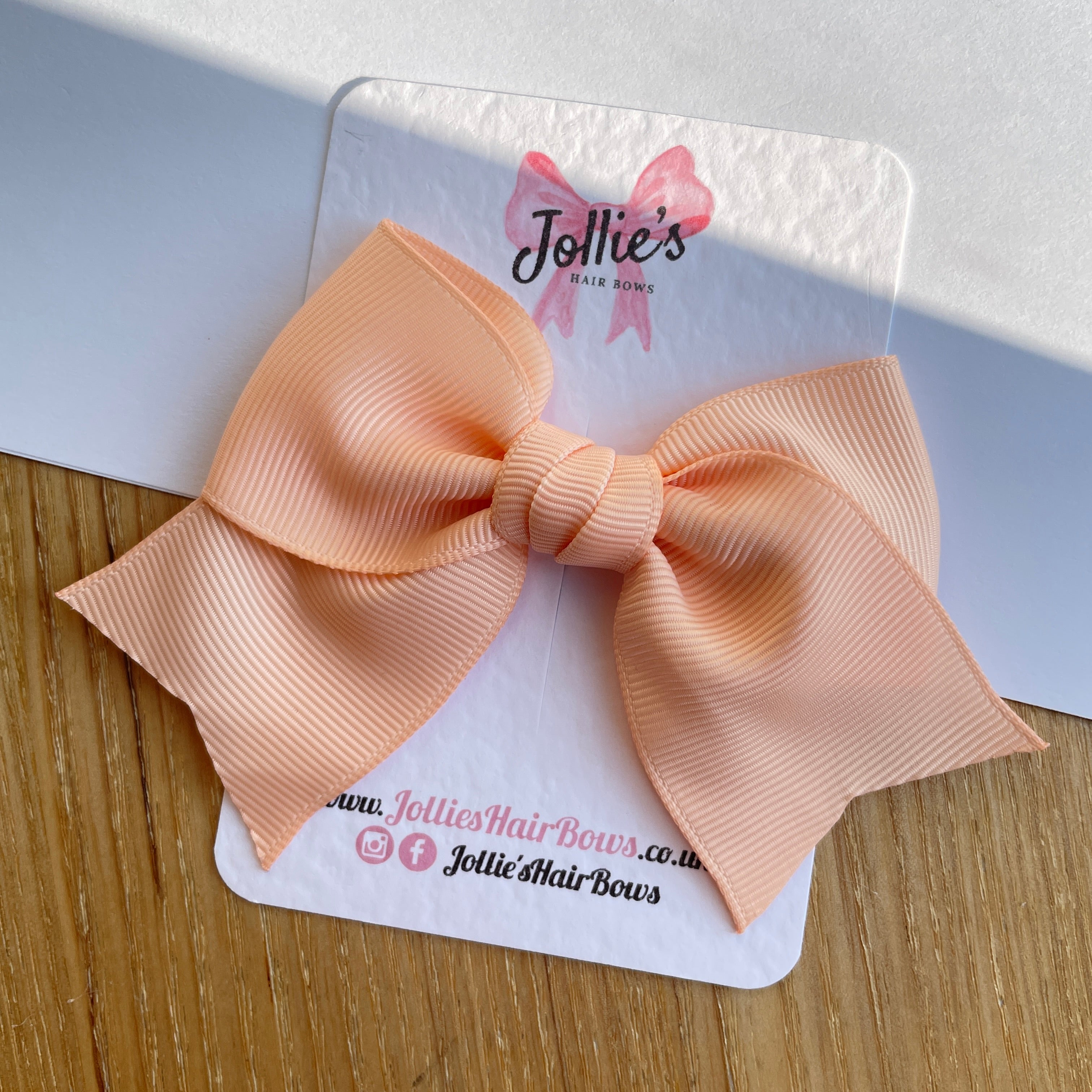 4" Petal Peach Classic Hair Bow – Grosgrain Ribbon with Lined Alligator Clip