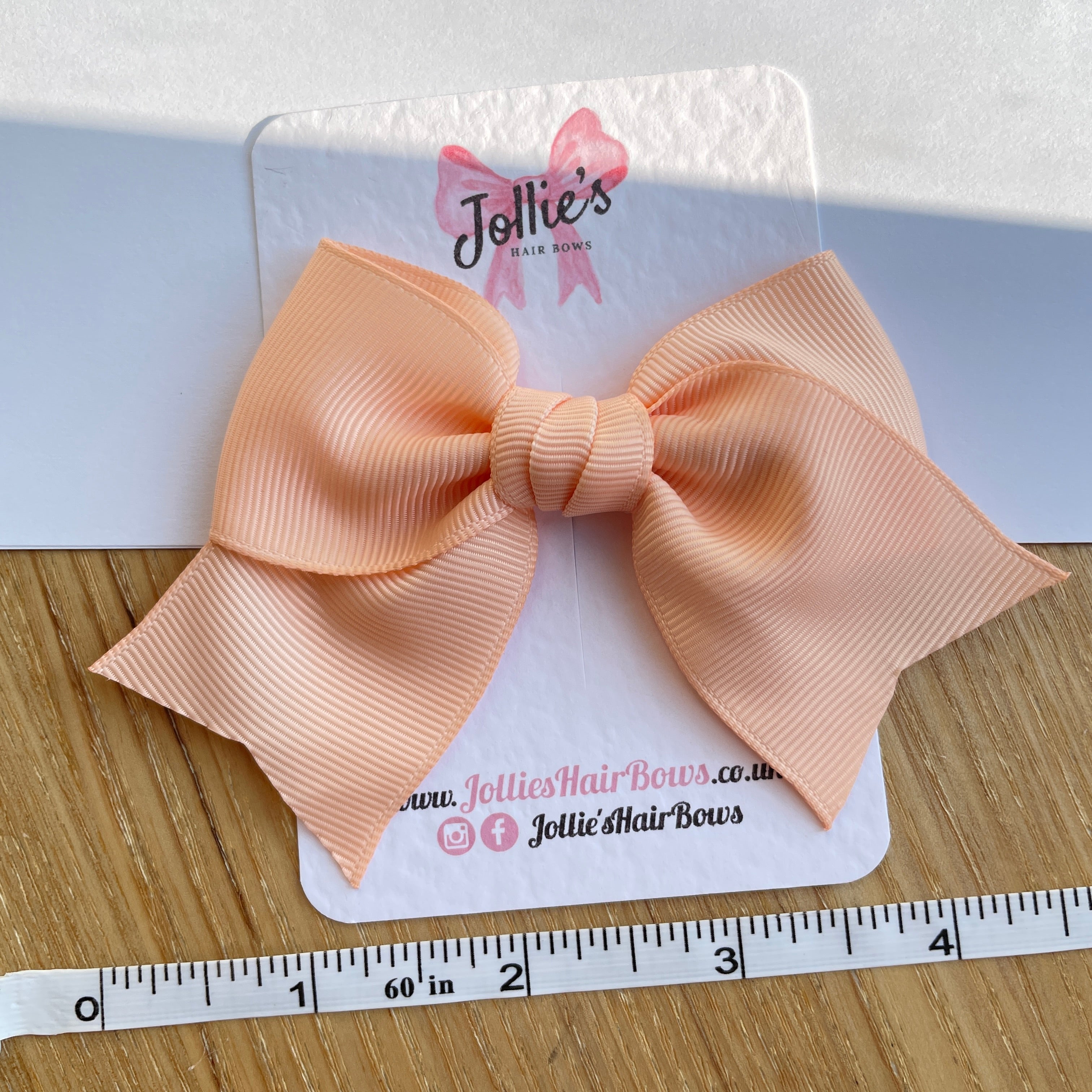 4" Petal Peach Classic Hair Bow – Grosgrain Ribbon with Lined Alligator Clip