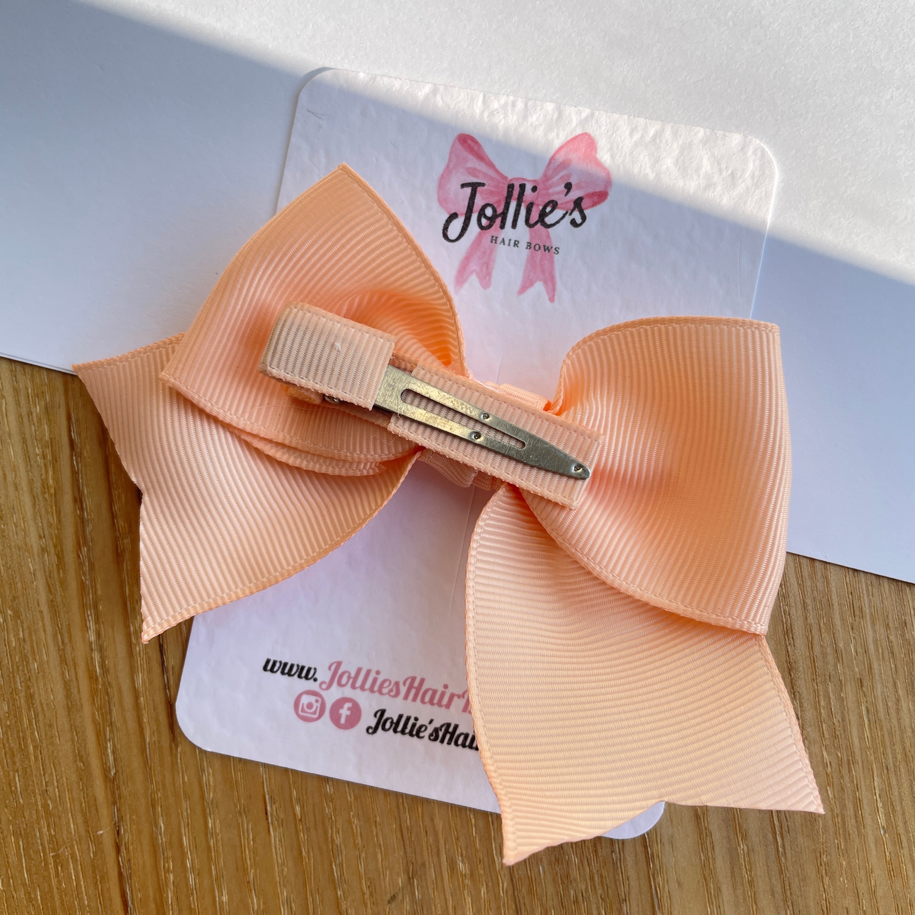 4" Petal Peach Classic Hair Bow – Grosgrain Ribbon with Lined Alligator Clip