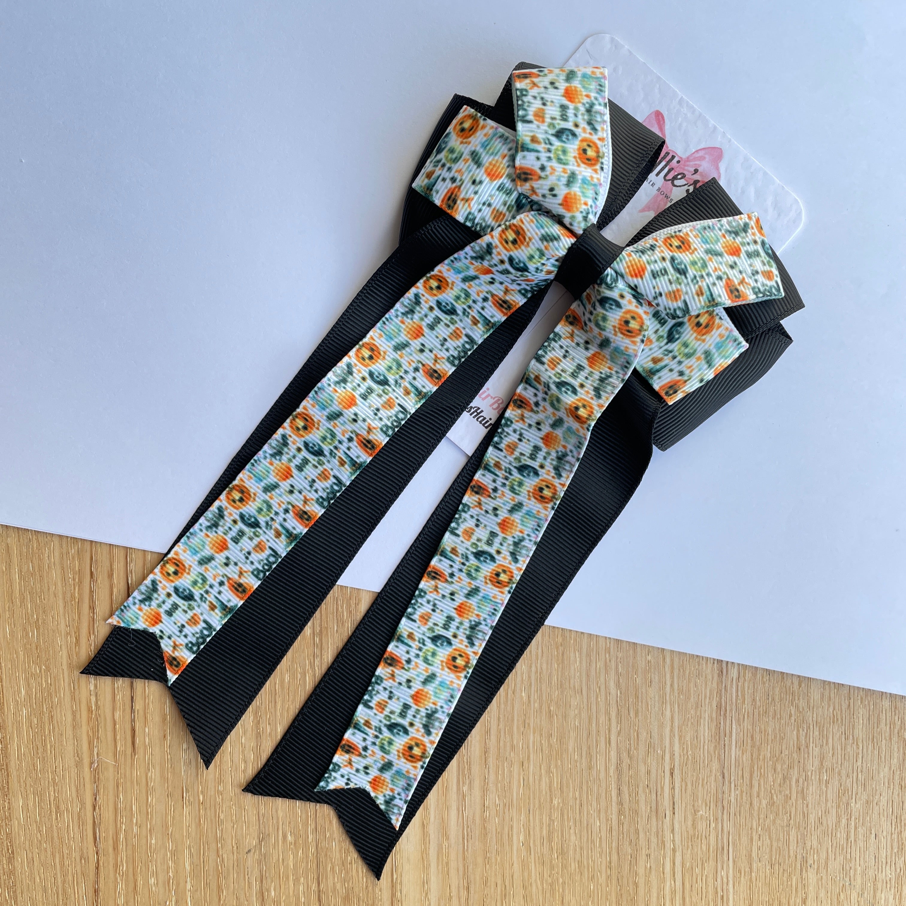 4.5" Halloween White Pumpkin Double Layer Tail Bow with Clip – Grosgrain Ribbon