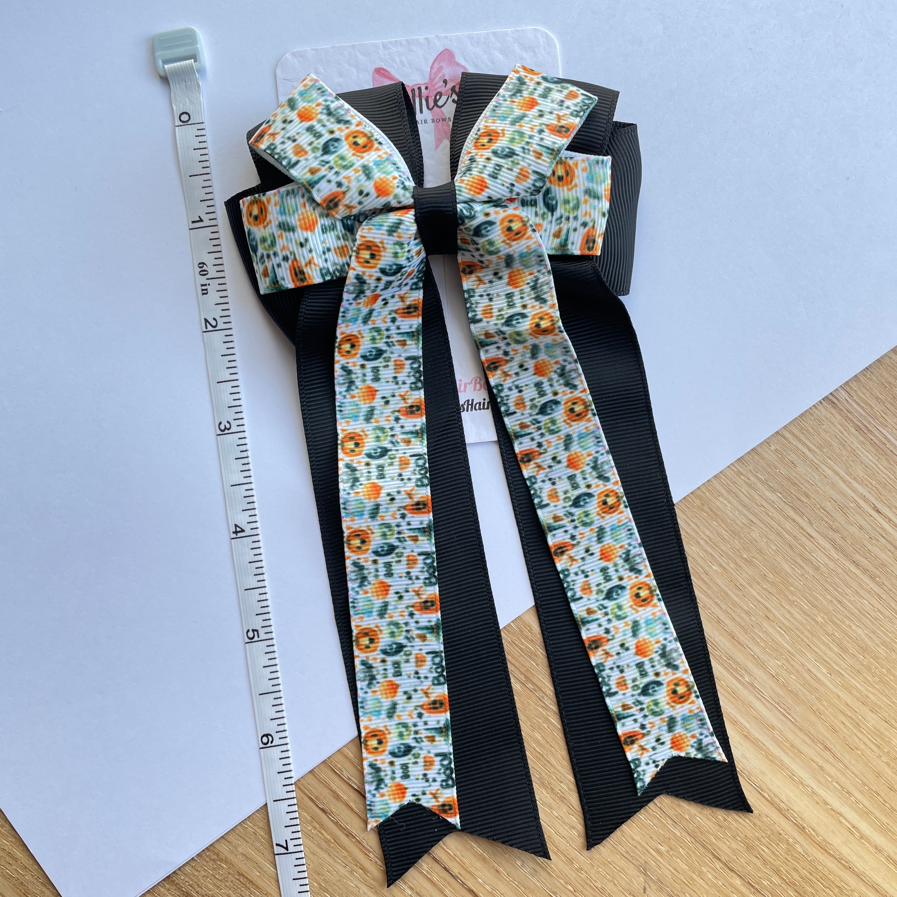 4.5" Halloween White Pumpkin Double Layer Tail Bow with Clip – Grosgrain Ribbon