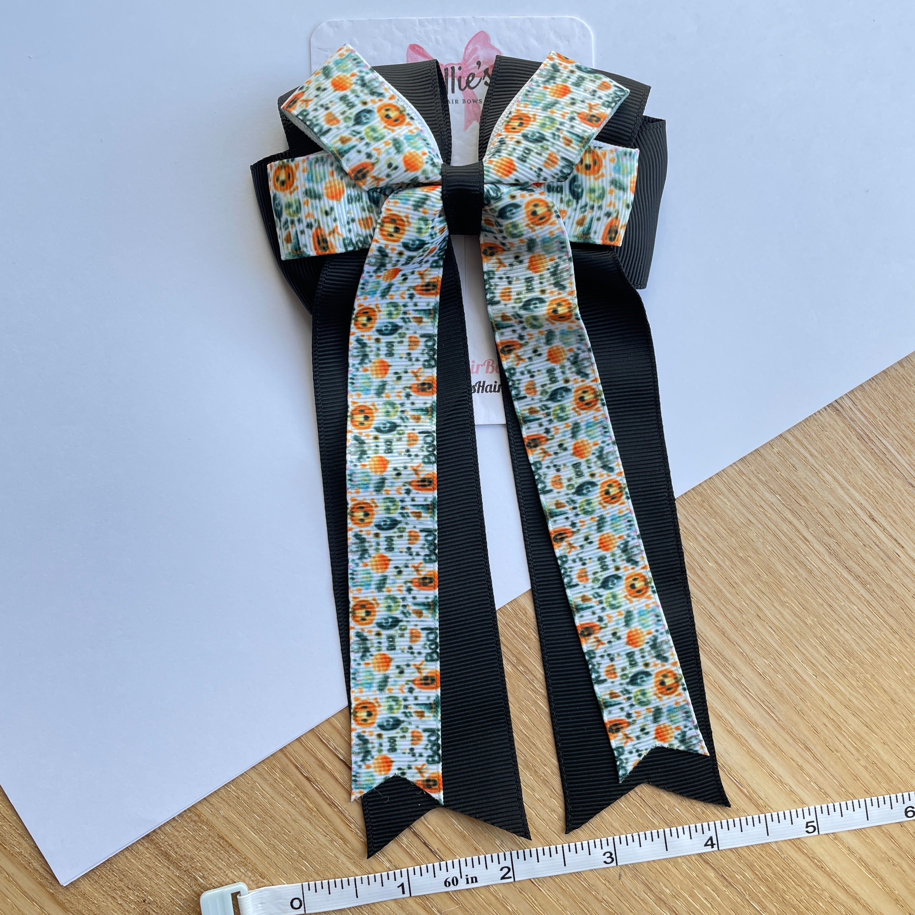 4.5" Halloween White Pumpkin Double Layer Tail Bow with Clip – Grosgrain Ribbon