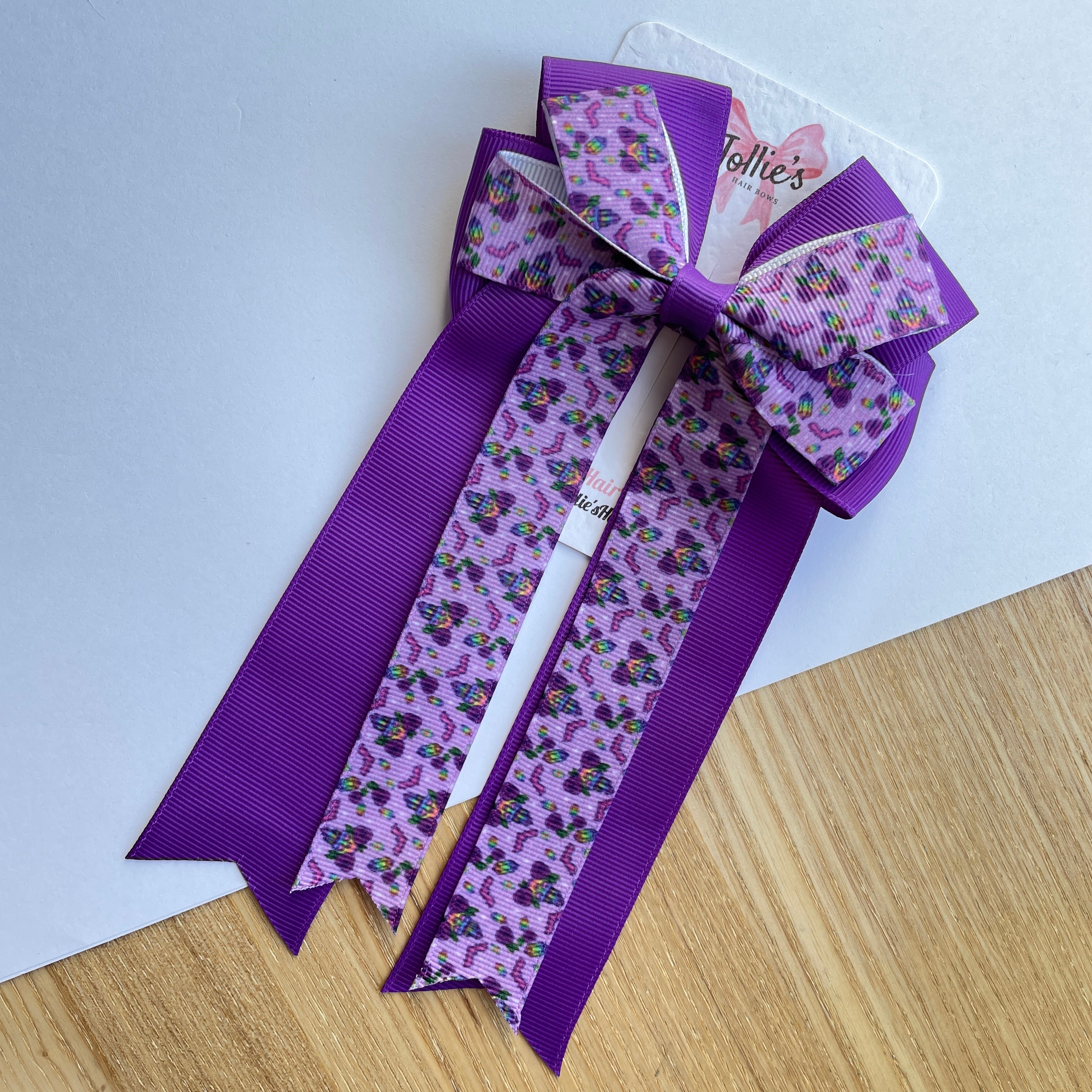 4.5" Halloween Purple Leopard Print Double Layer Tail Bow with Clip – Grosgrain Ribbon