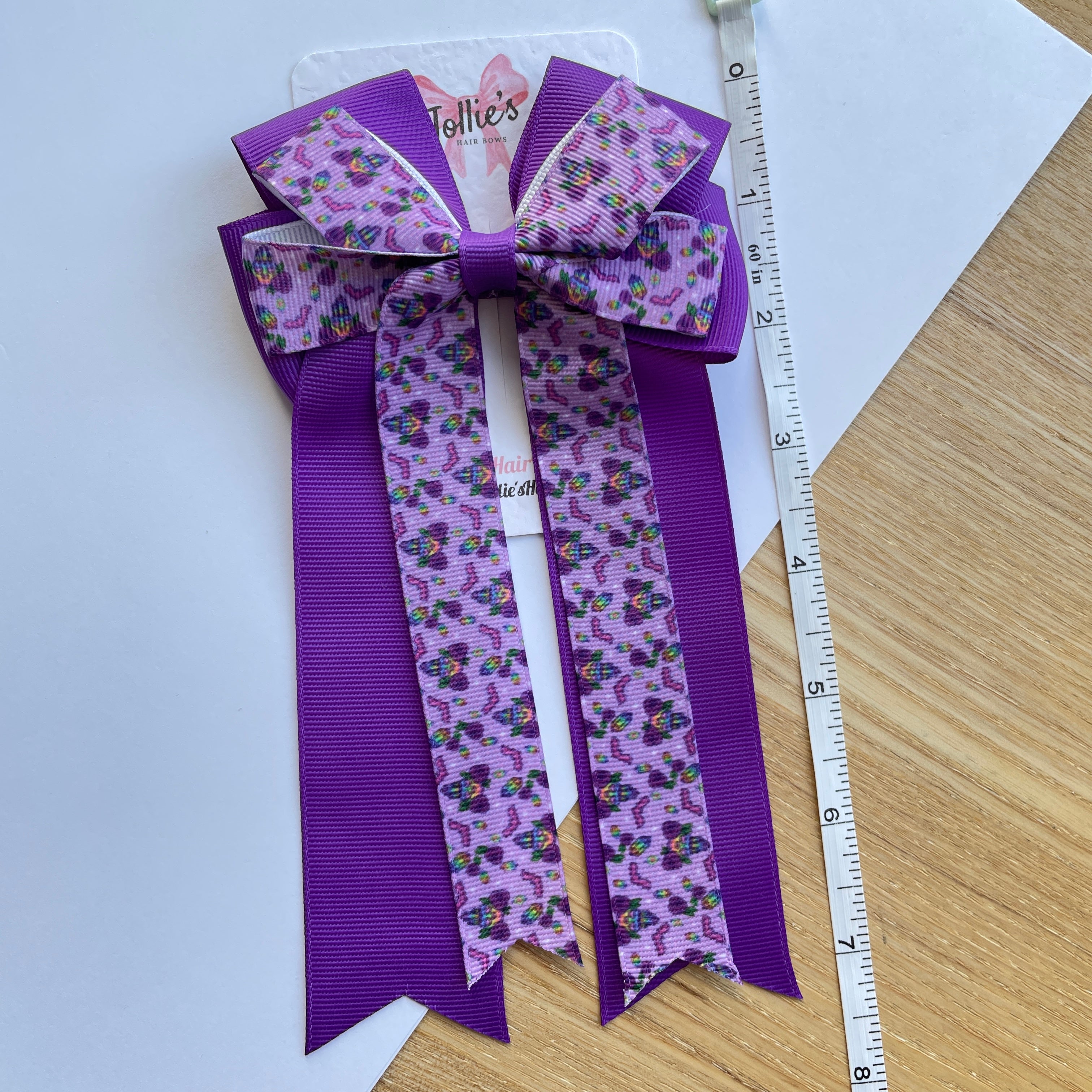 4.5" Halloween Purple Leopard Print Double Layer Tail Bow with Clip – Grosgrain Ribbon