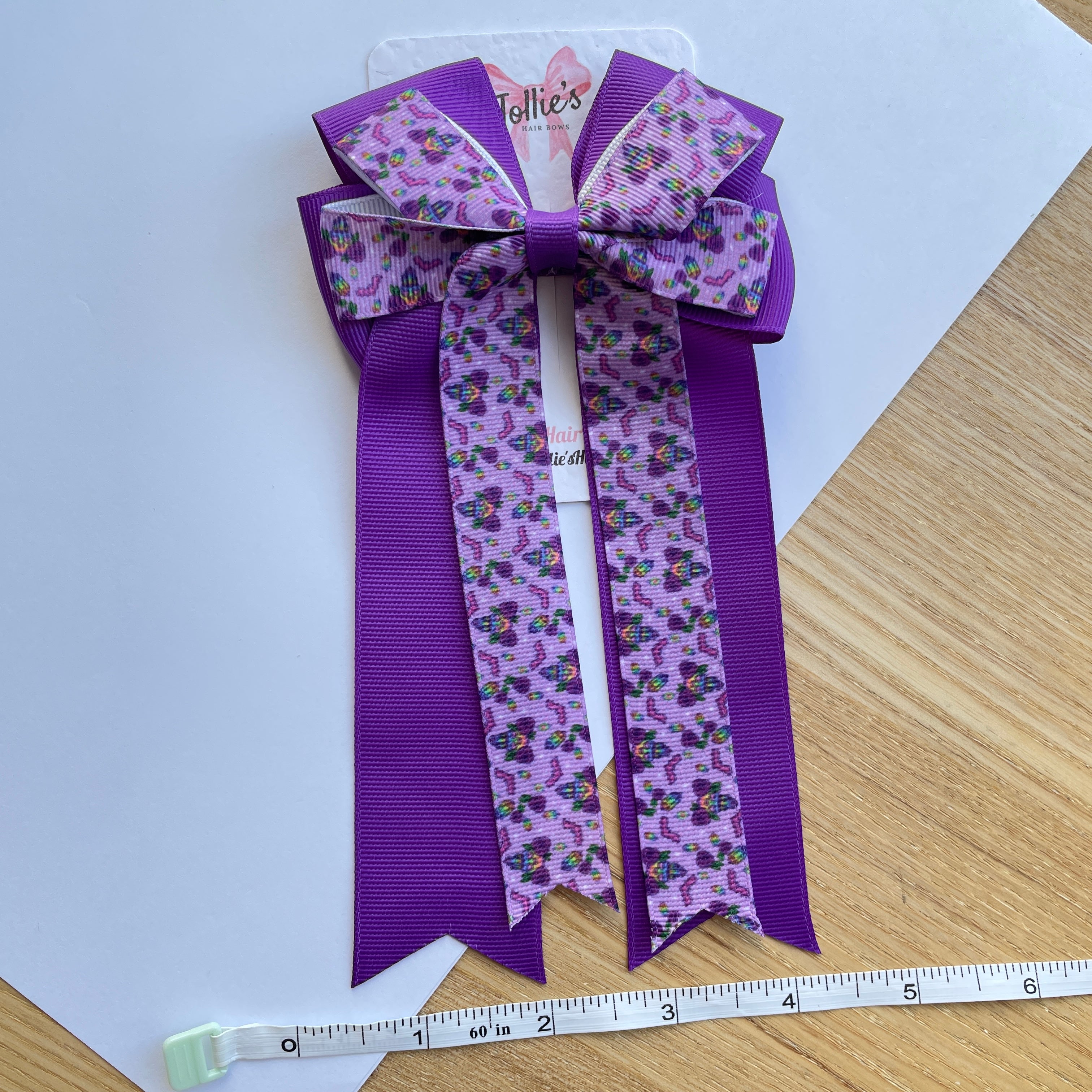 4.5" Halloween Purple Leopard Print Double Layer Tail Bow with Clip – Grosgrain Ribbon