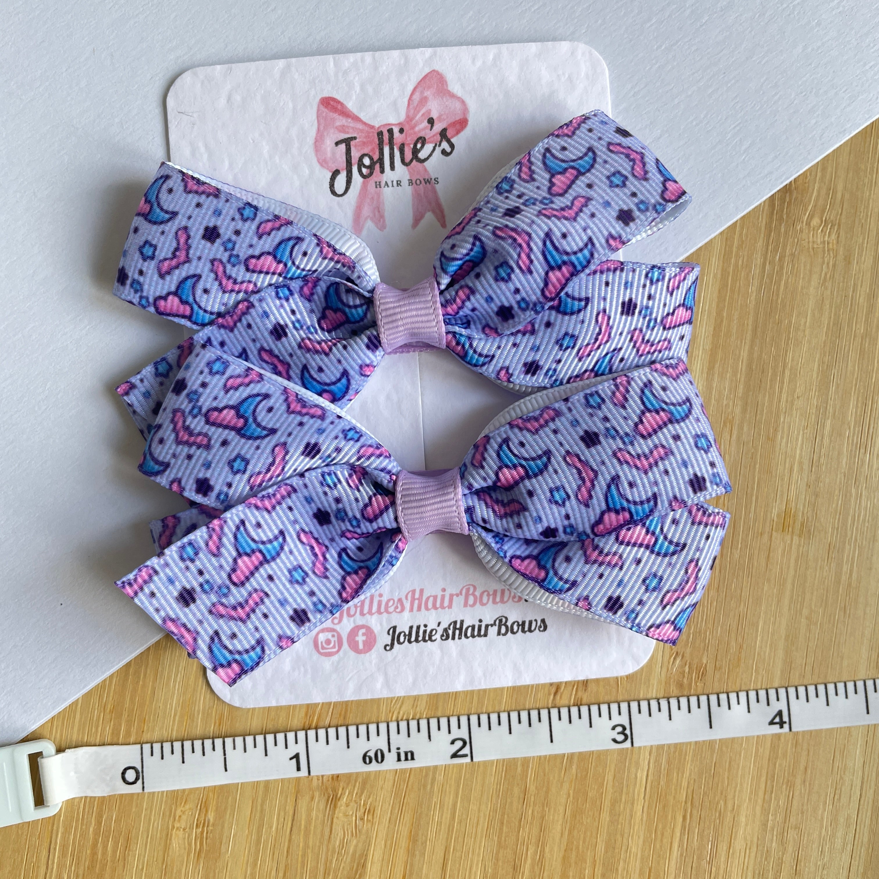 3.5" Lilac Bat and Moon Halloween Hair Bows with Clip (Pair) – Grosgrain Ribbon