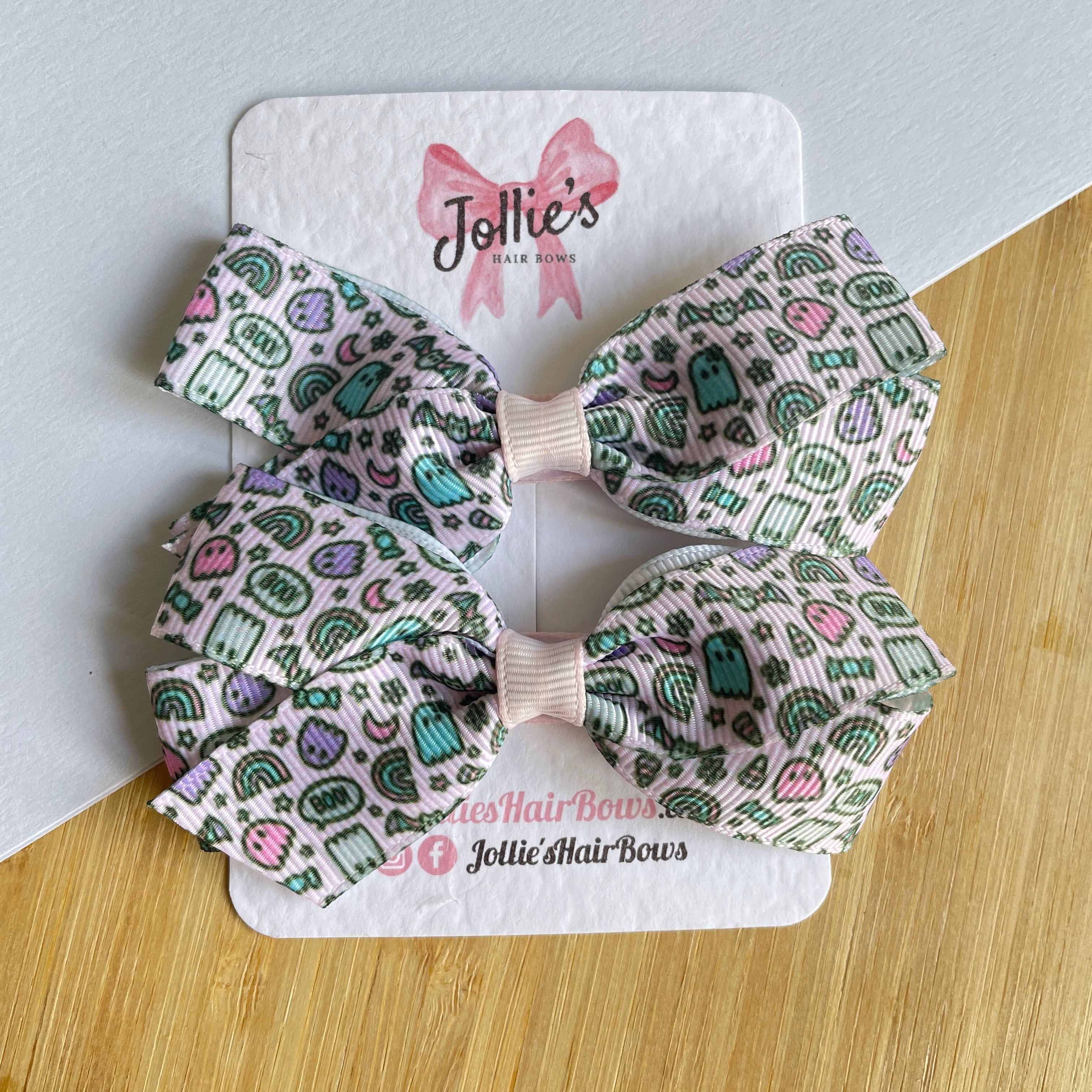 3.5" Pink Spooky Halloween Hair Bows with Clip (Pair) – Grosgrain Ribbon