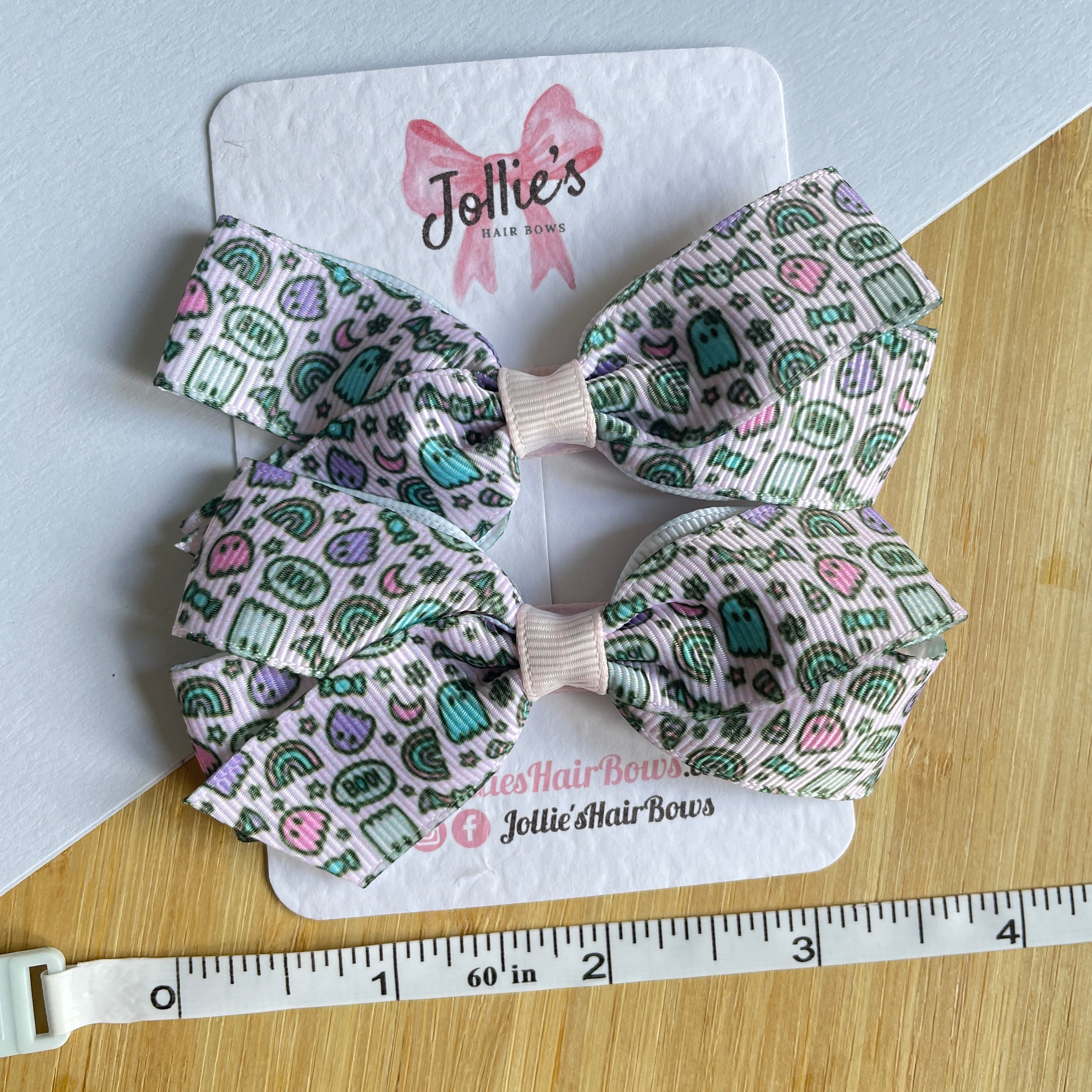 3.5" Pink Spooky Halloween Hair Bows with Clip (Pair) – Grosgrain Ribbon